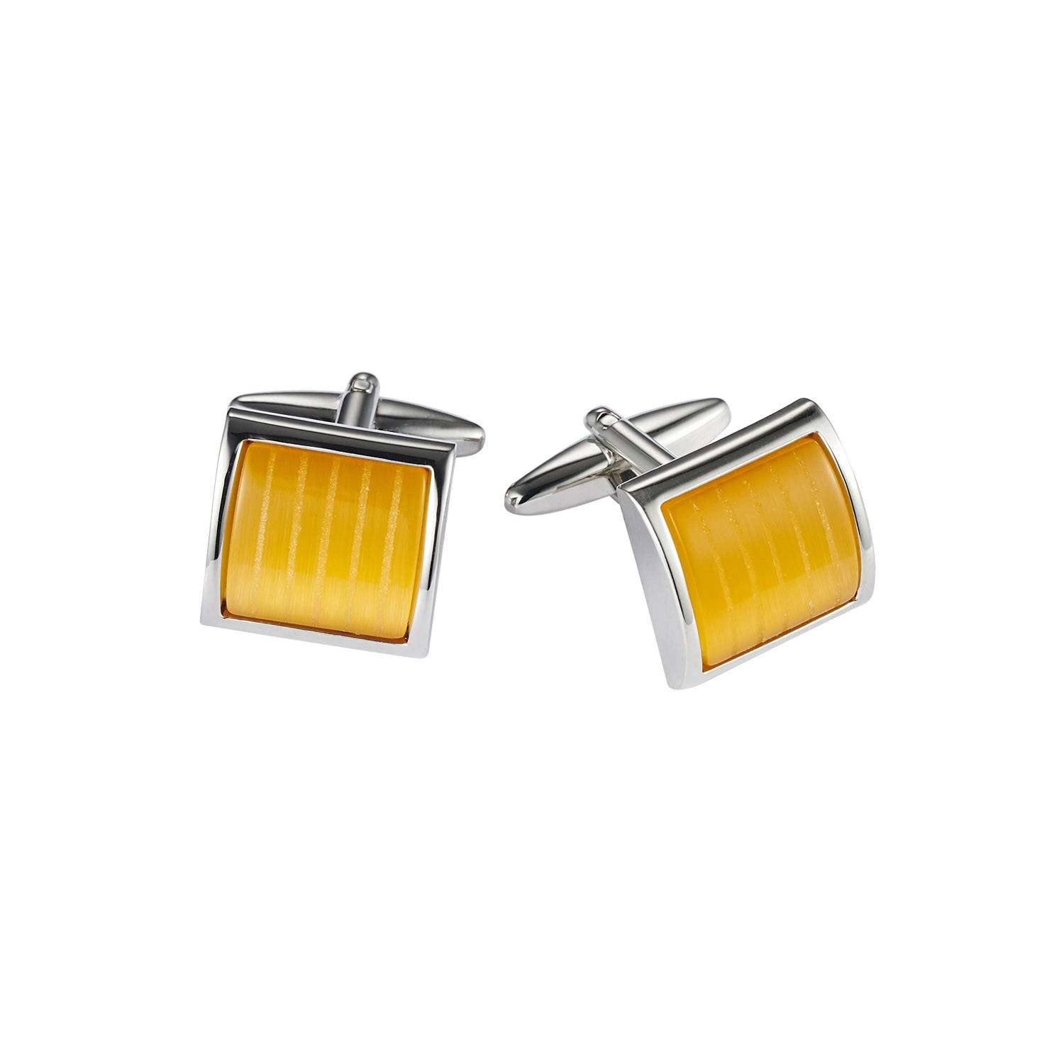 Yellow Cat's Eye Domed Square Cufflinks