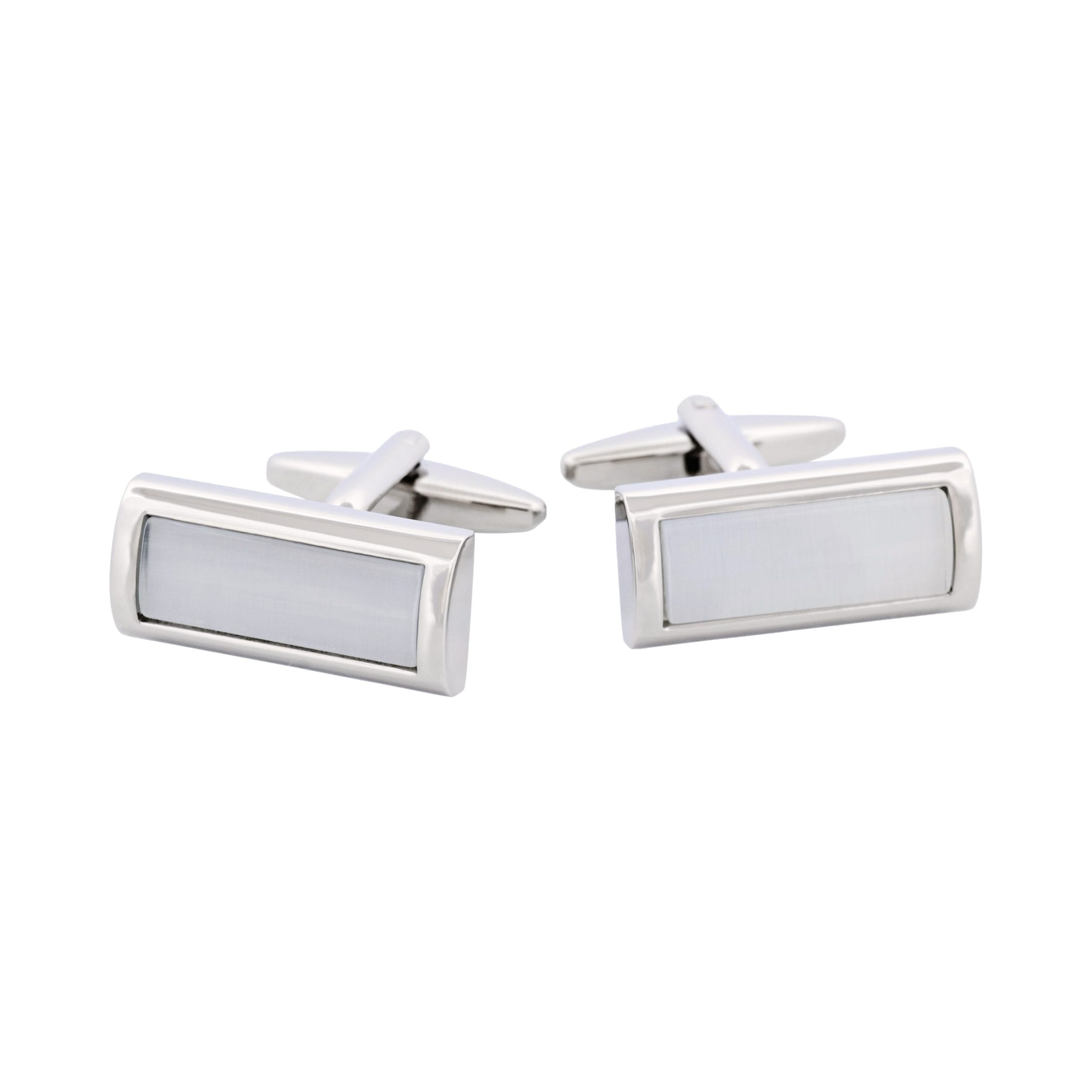 Small Grey Cat's Eye Rectangle Domed Cufflinks