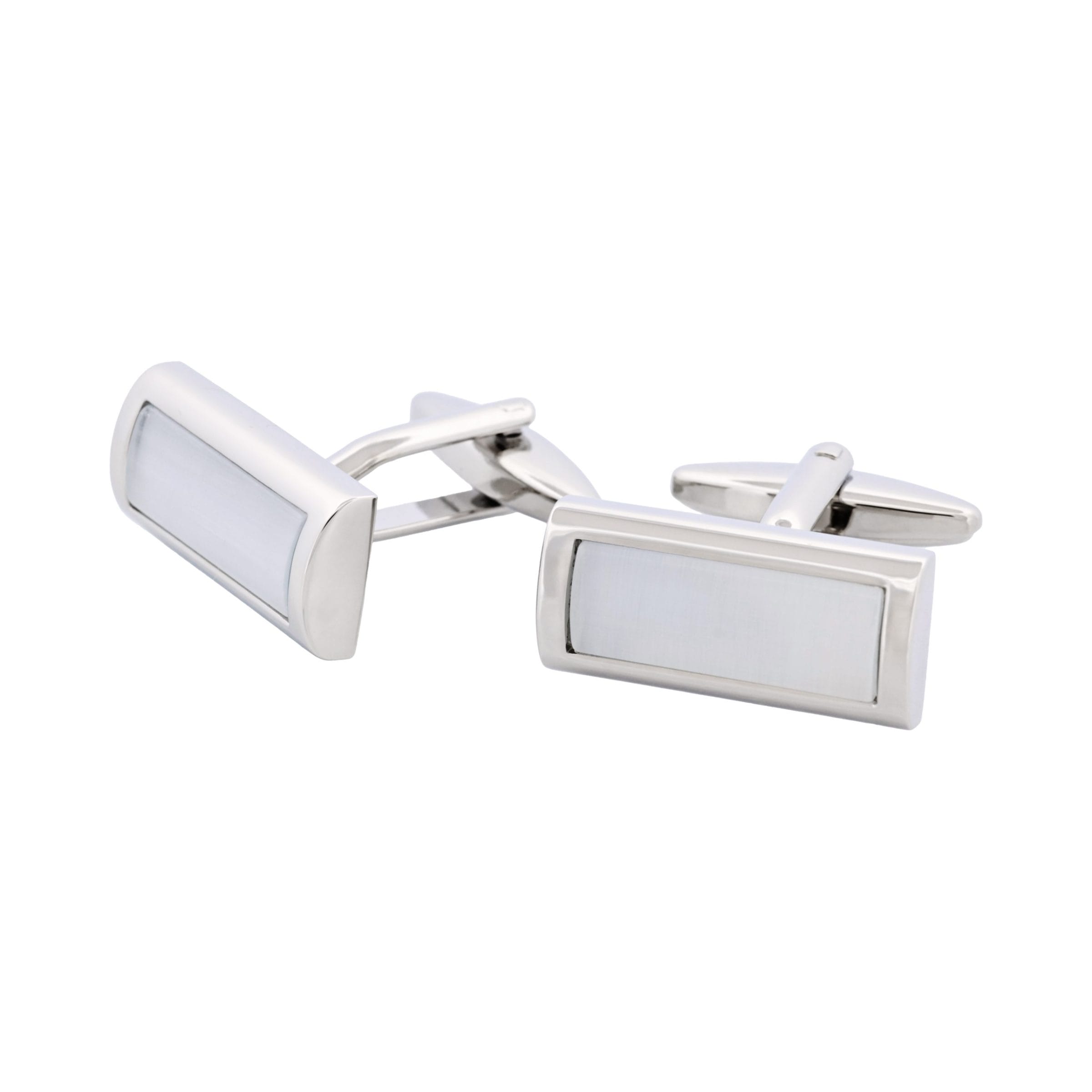 Small Grey Cat's Eye Rectangle Domed Cufflinks