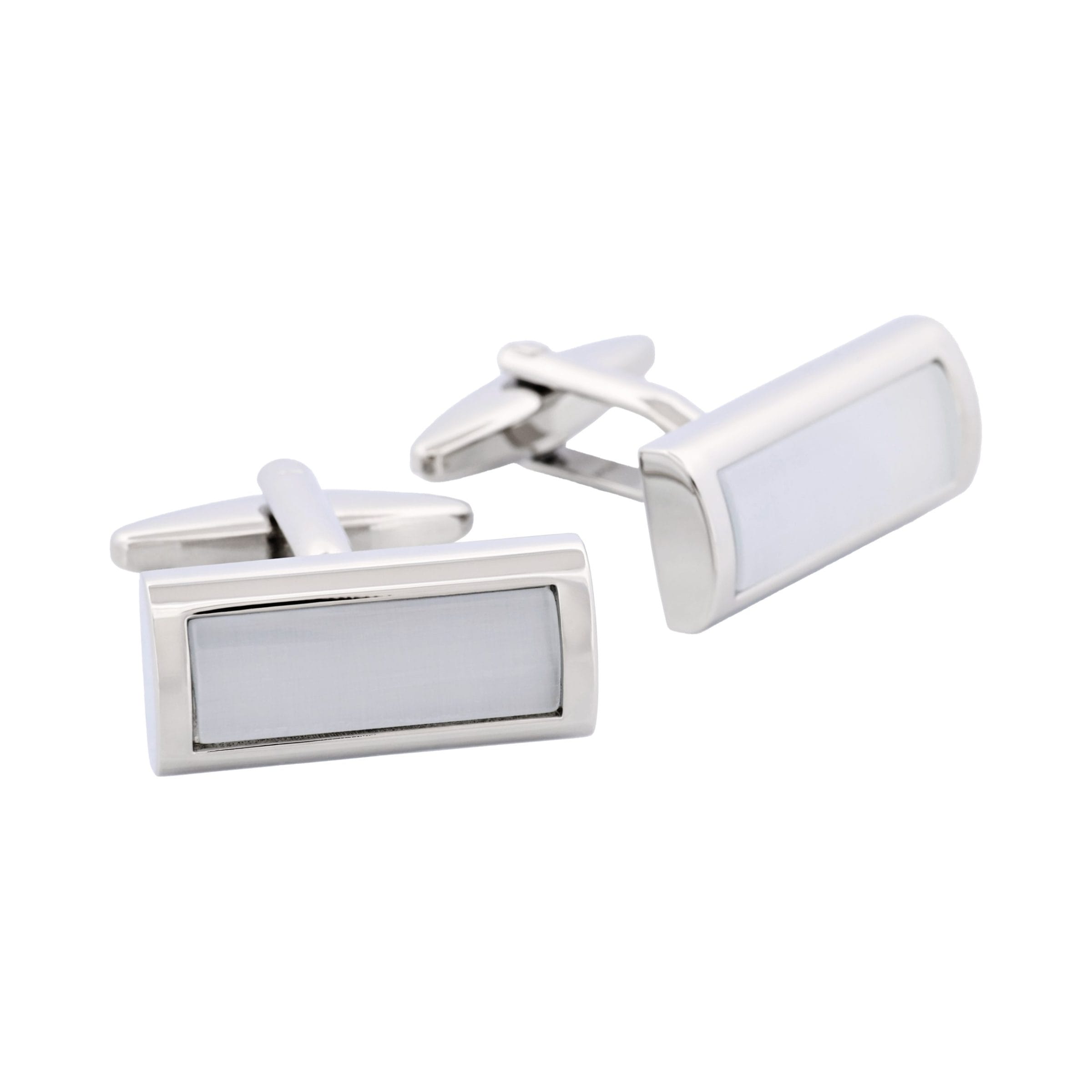 Small Grey Cat's Eye Rectangle Domed Cufflinks