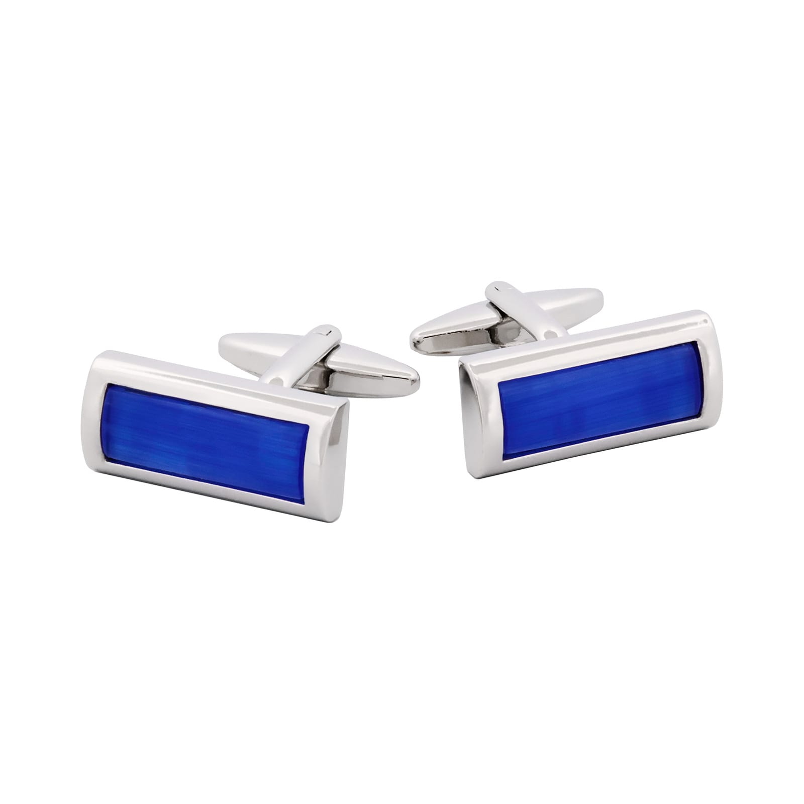 Blue Rectangle Silver-Tone Cufflinks