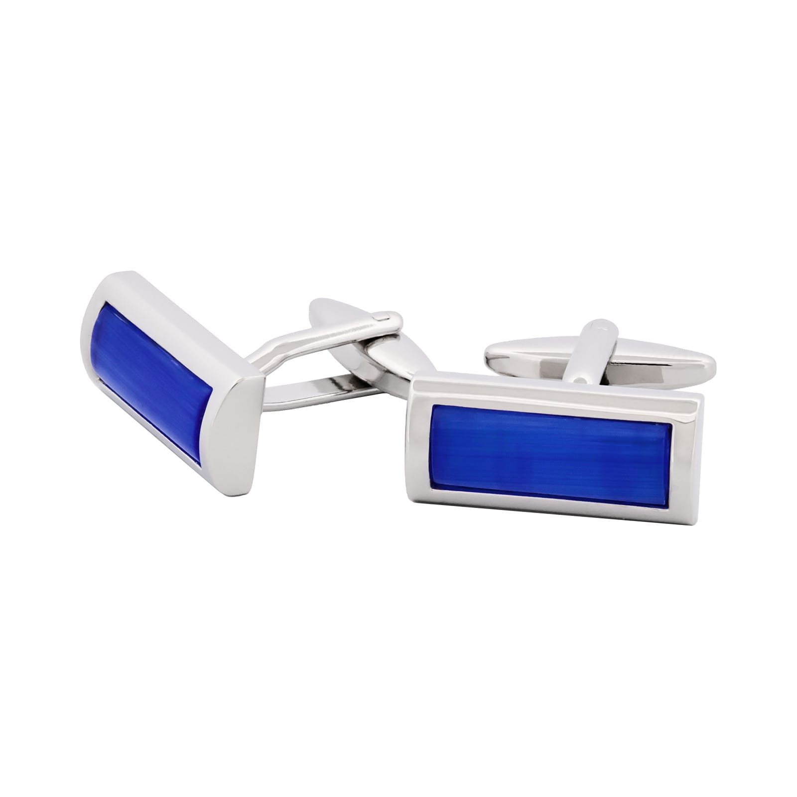 Blue Rectangle Silver-Tone Cufflinks