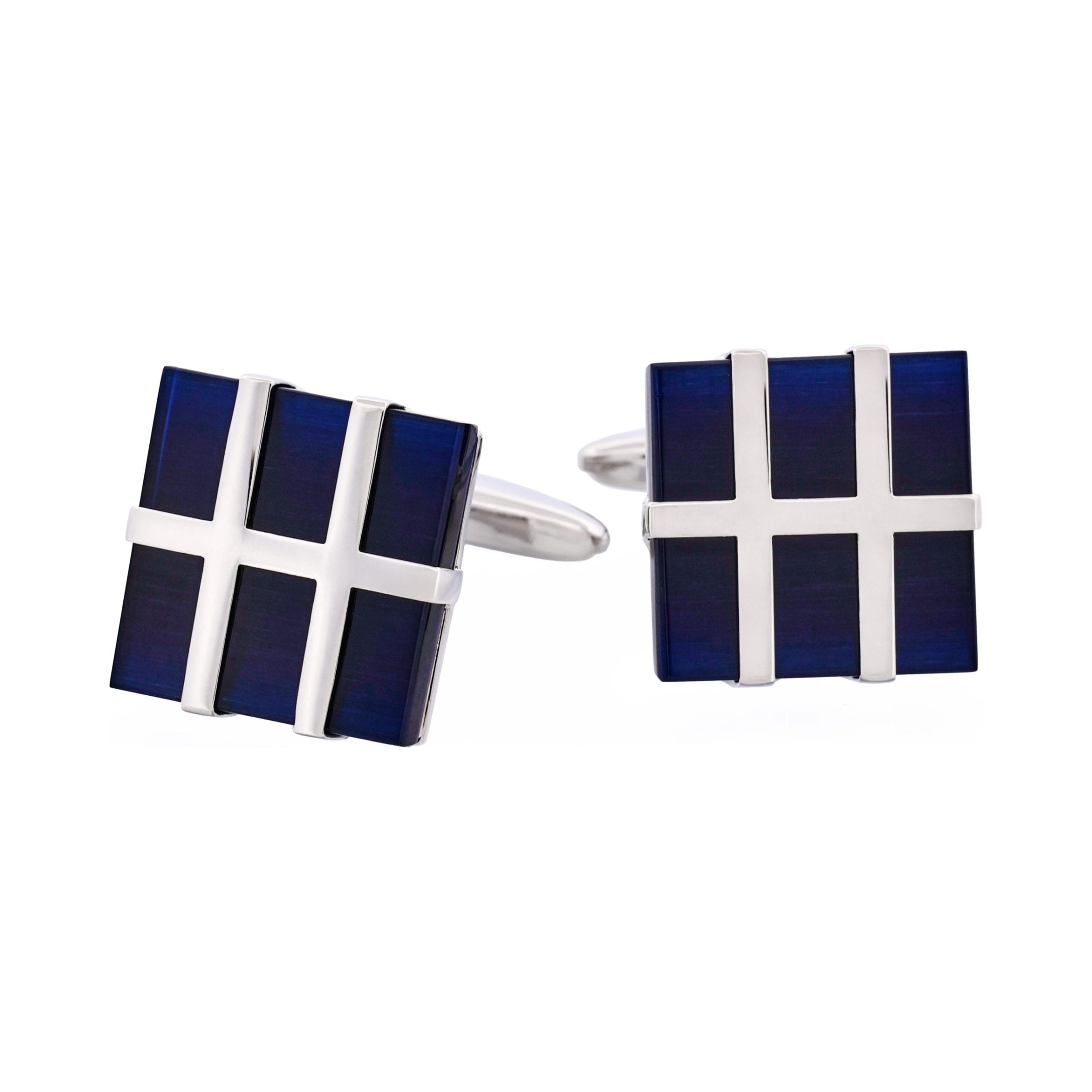 Dark Blue Cat's Eye Square Grate Cufflinks