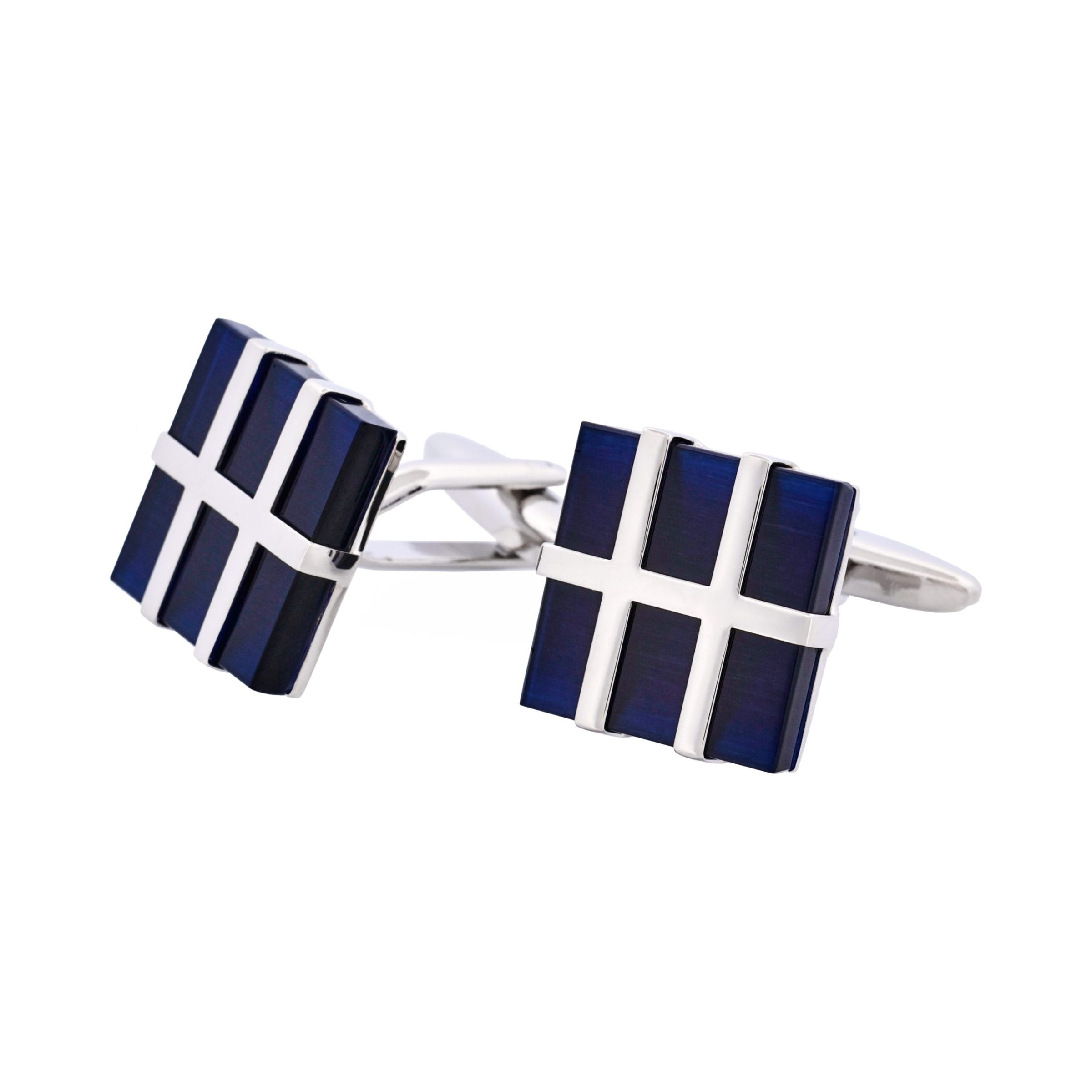 Dark Blue Cat's Eye Square Grate Cufflinks