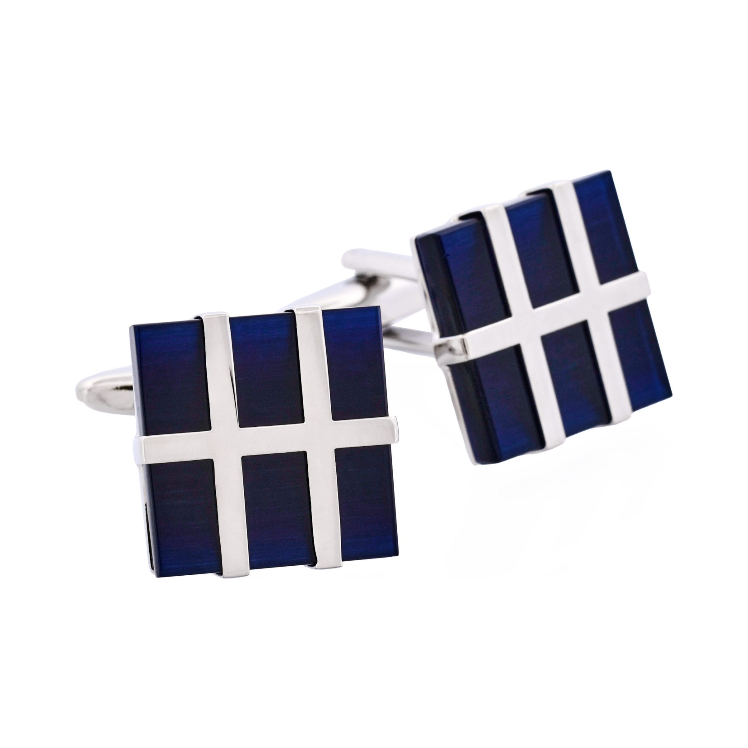 Dark Blue Cat's Eye Square Grate Cufflinks