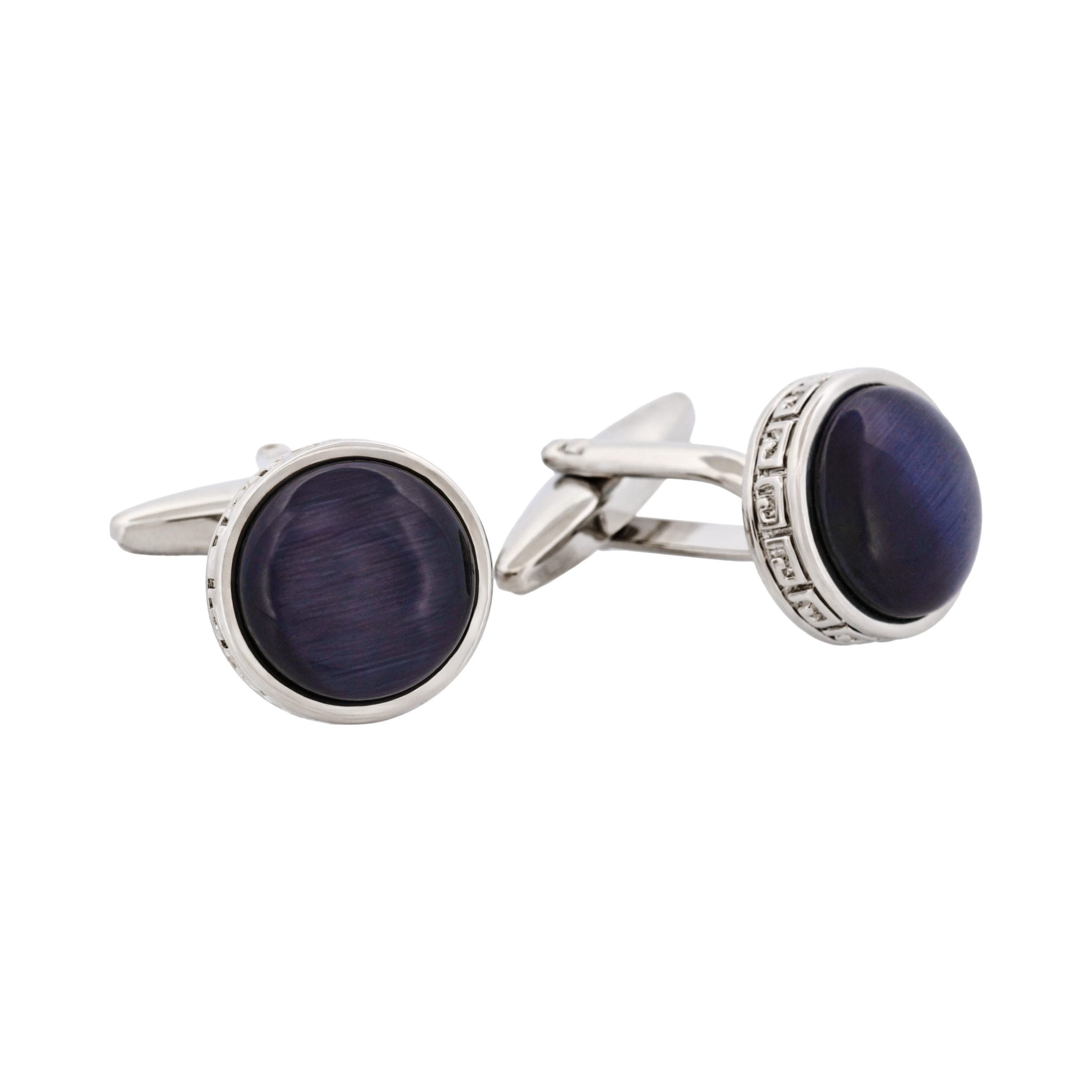 Round Black Cat's Eye & Greek Boarder Cufflinks