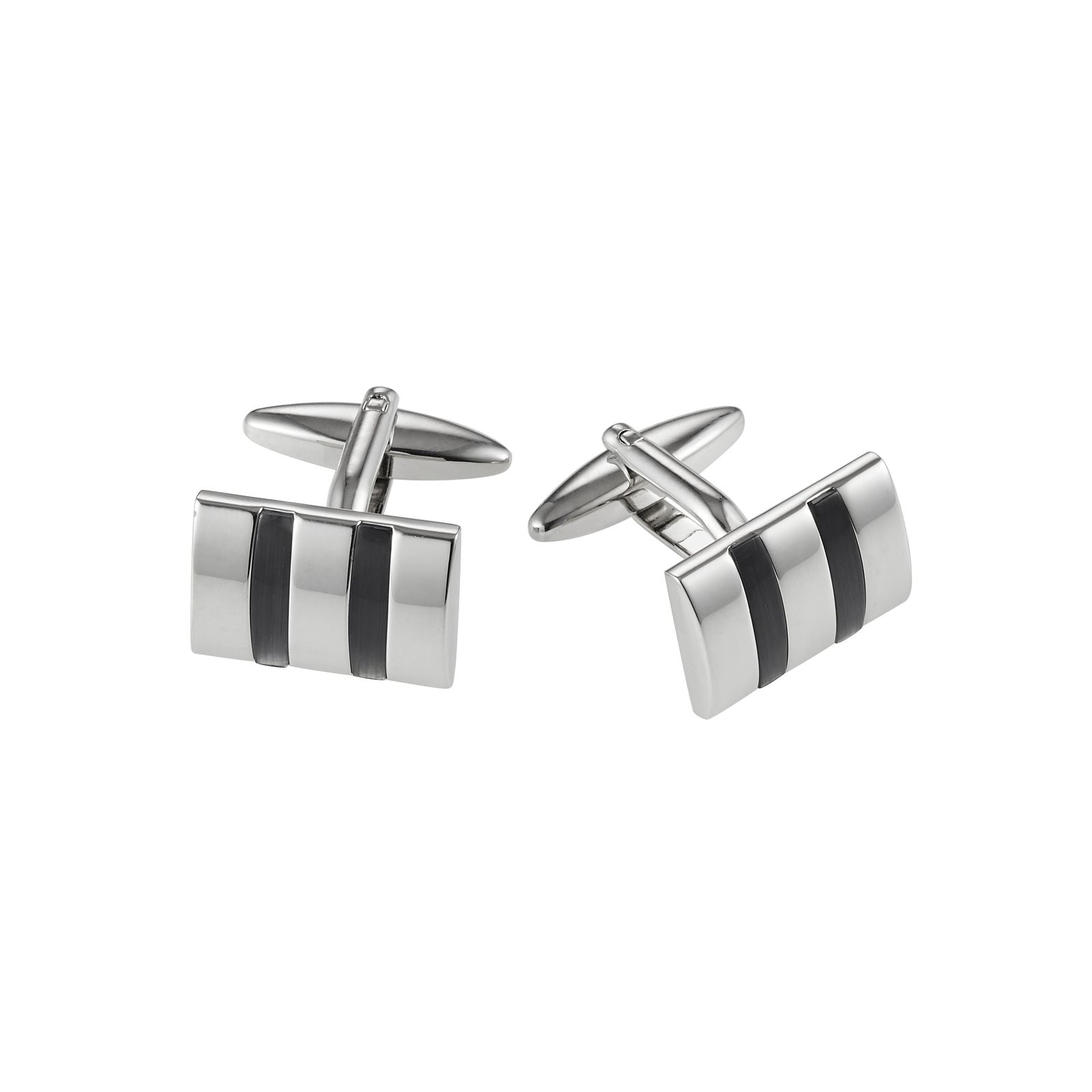Rhodium Black Cat's Eye Cufflinks