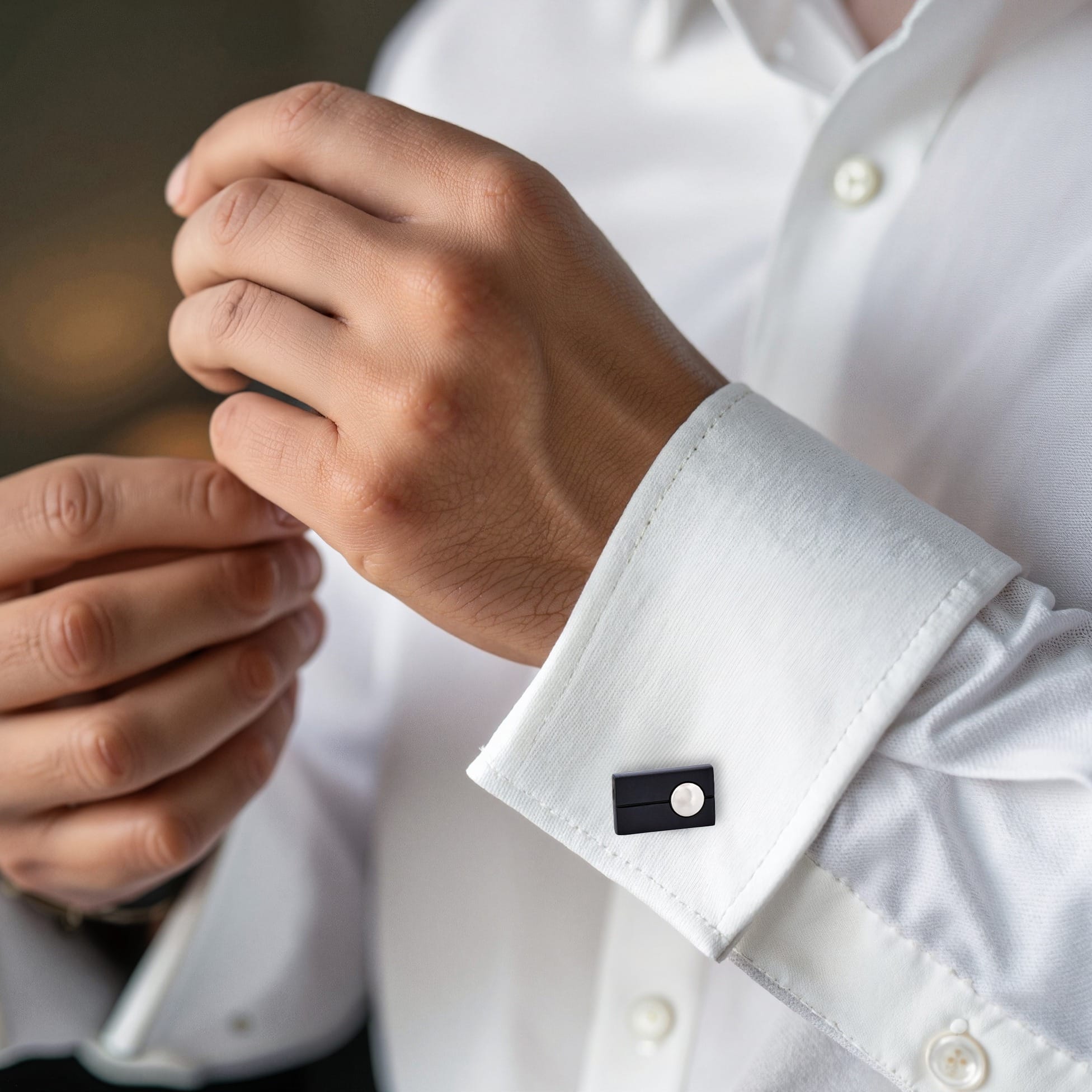 Black & Rhodium Rectangle Cufflinks
