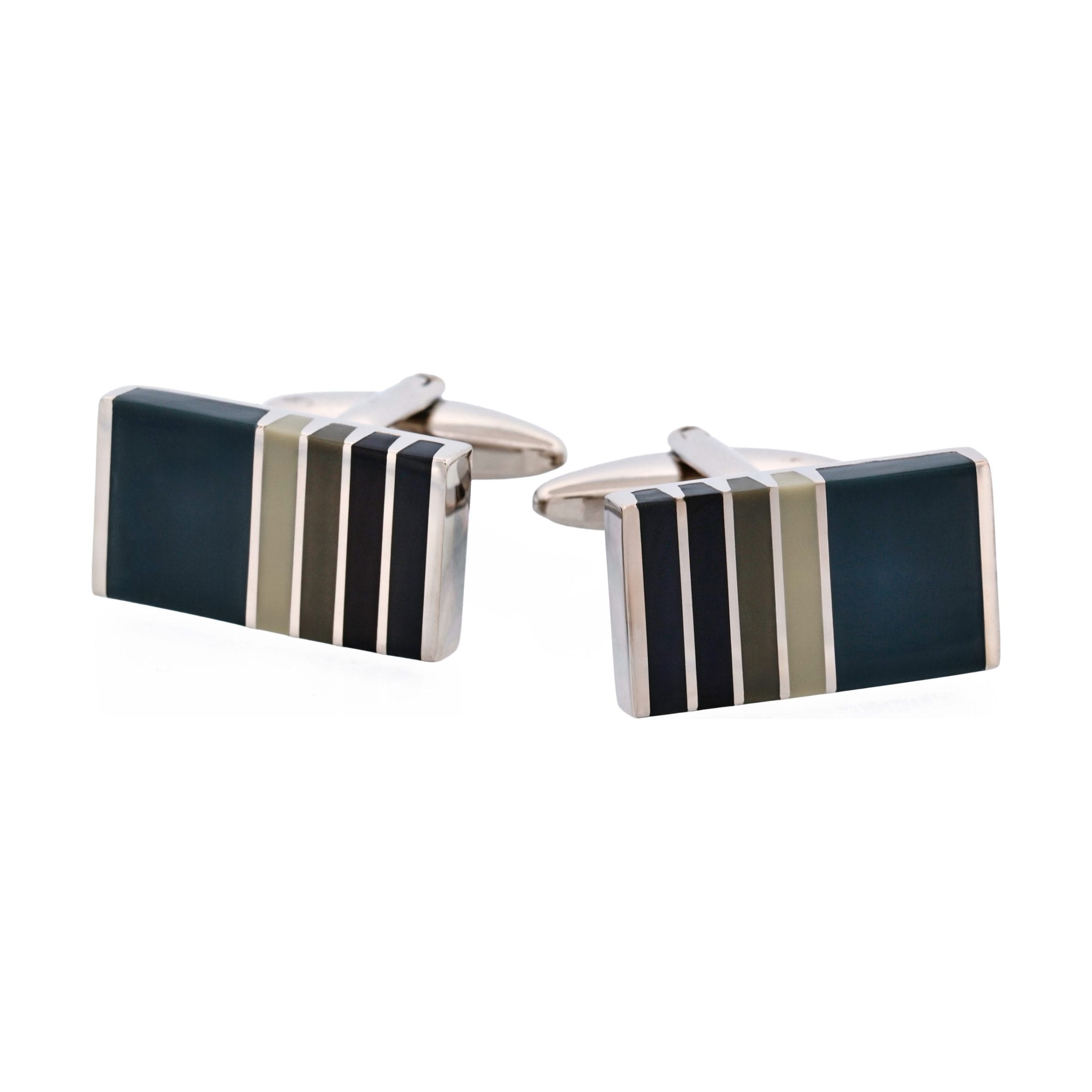 Black & Grey Striped Cat's Eye Rectangle Cufflinks