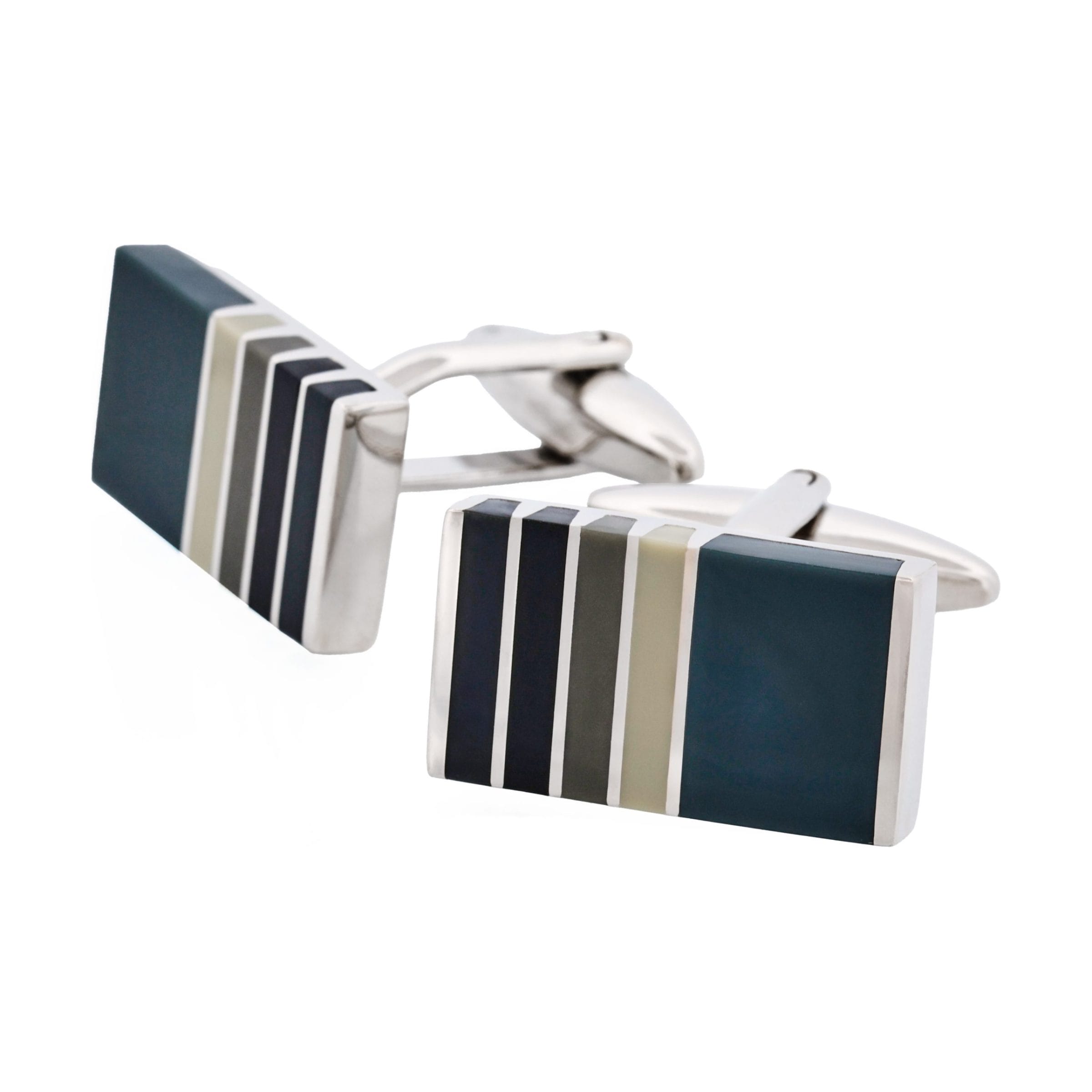 Black & Grey Striped Cat's Eye Rectangle Cufflinks