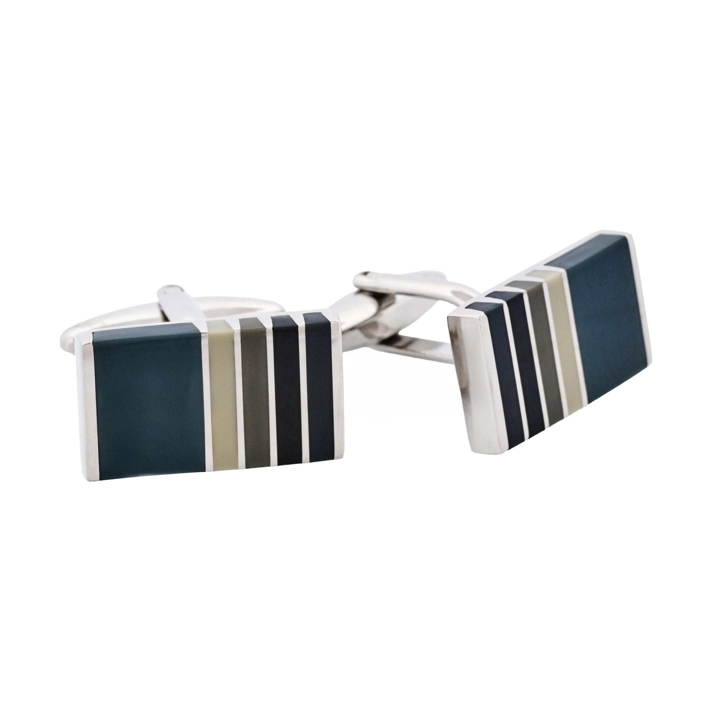 Black & Grey Striped Cat's Eye Rectangle Cufflinks