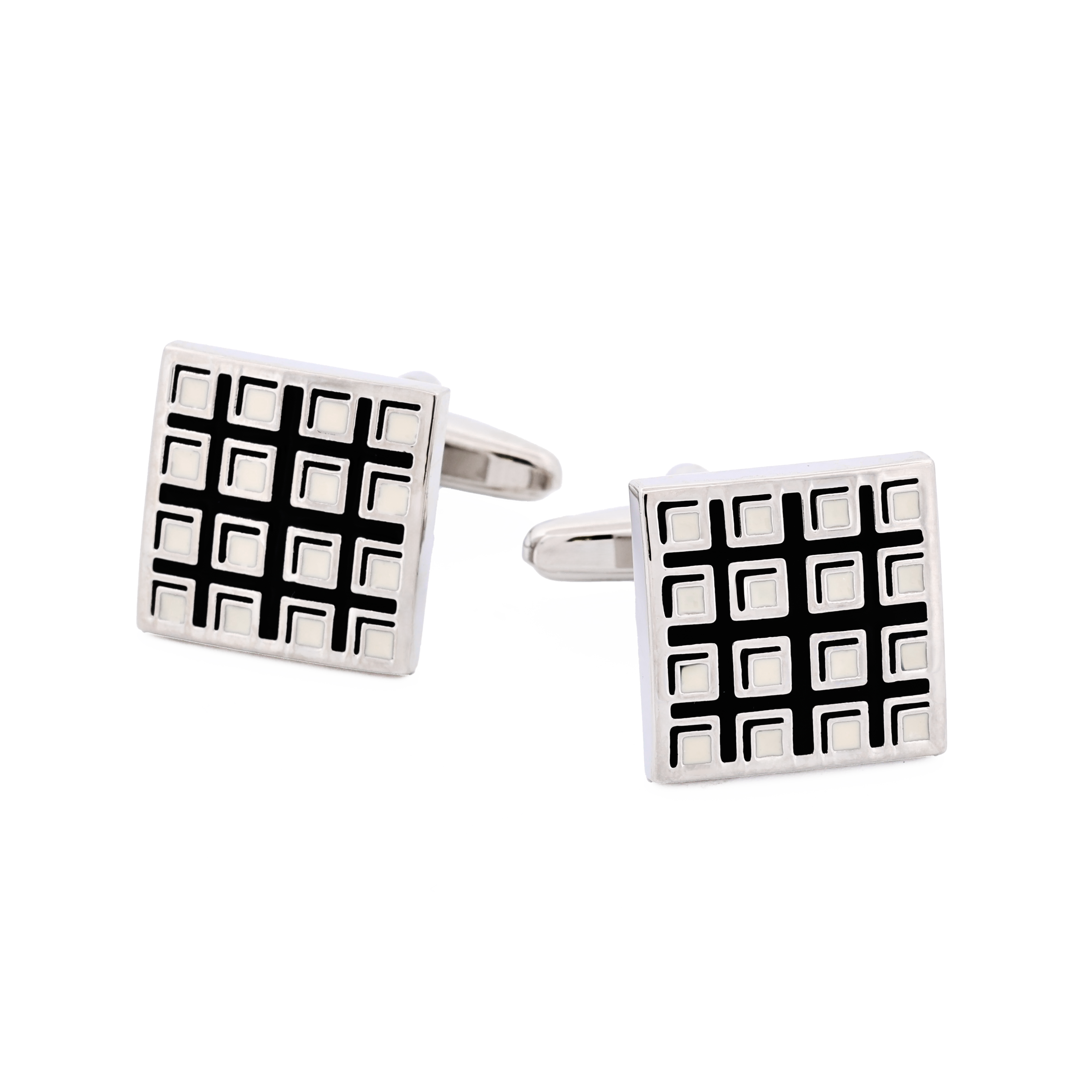 Black & White Checked Enamel Cufflinks