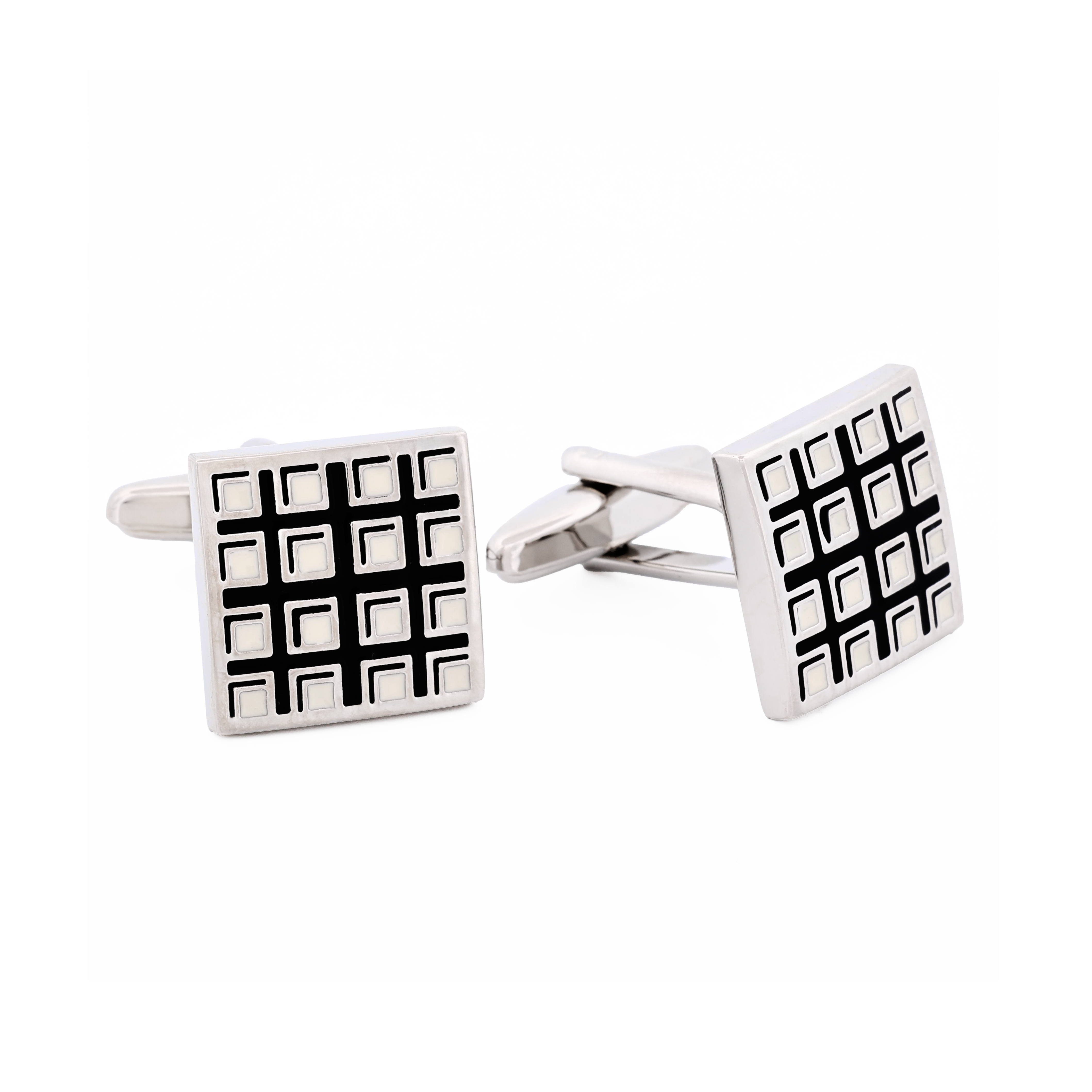 Black & White Checked Enamel Cufflinks