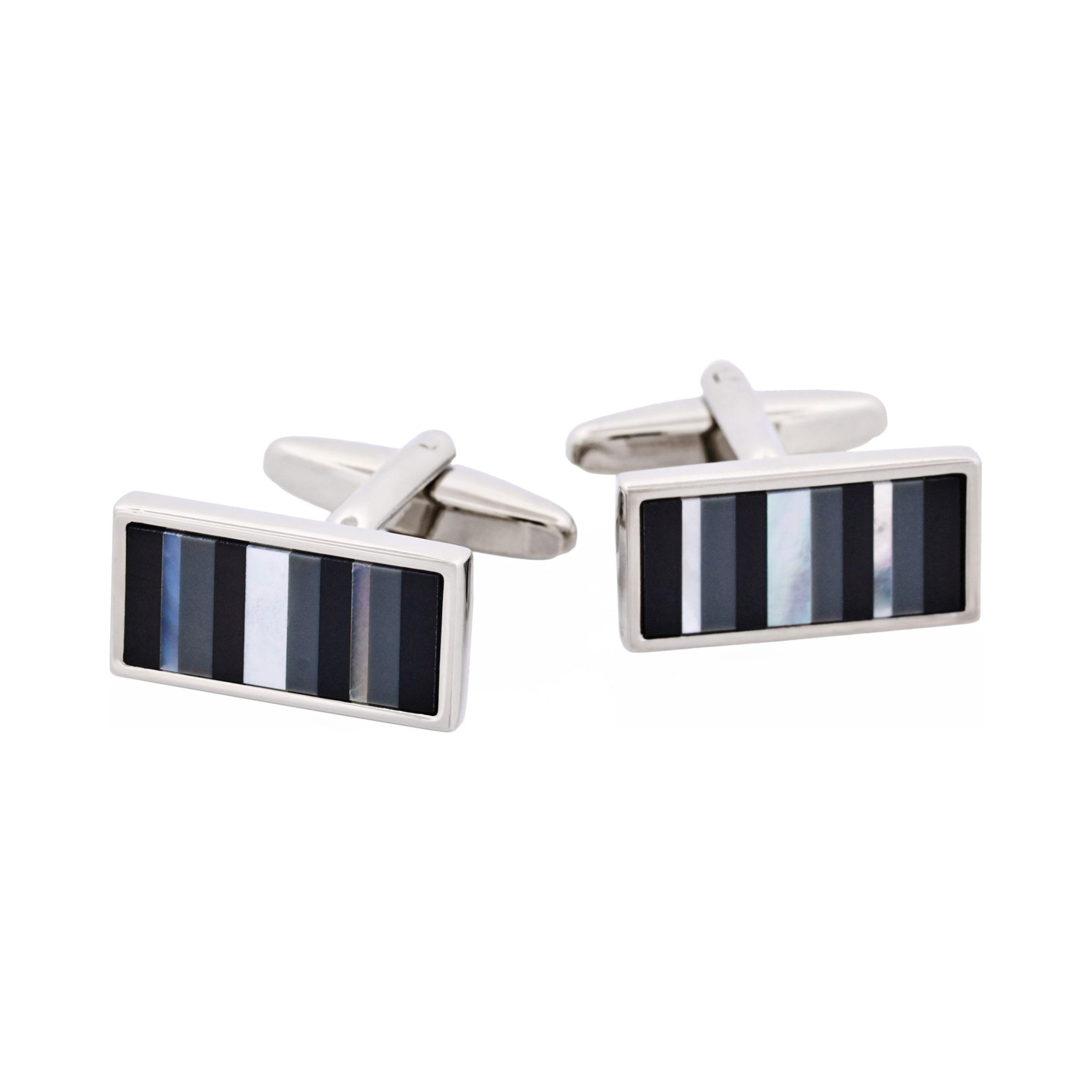 Rhodium Plated & Mop & Onyx & Grey Cat's Eye Rectangle Cufflinks