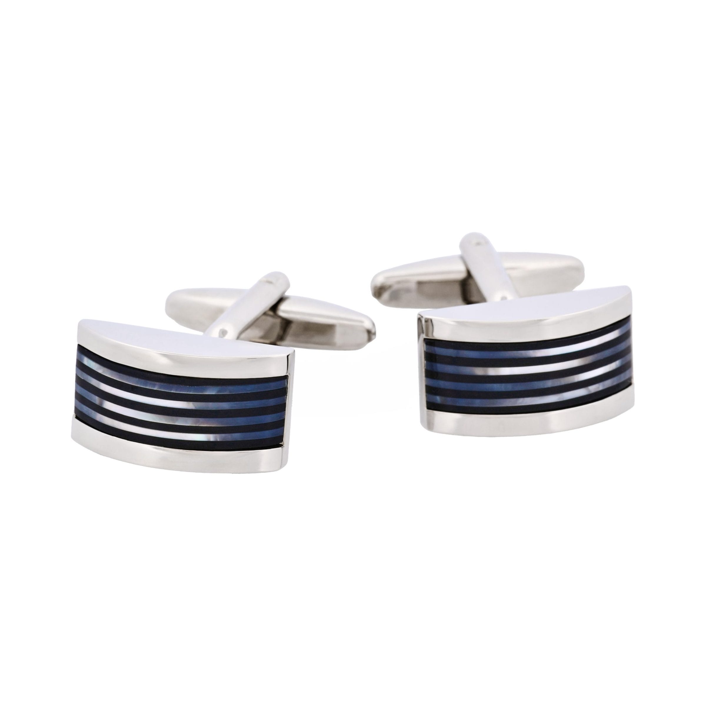 Rhodium Plated & Mop & Onyx Wedge Cufflinks