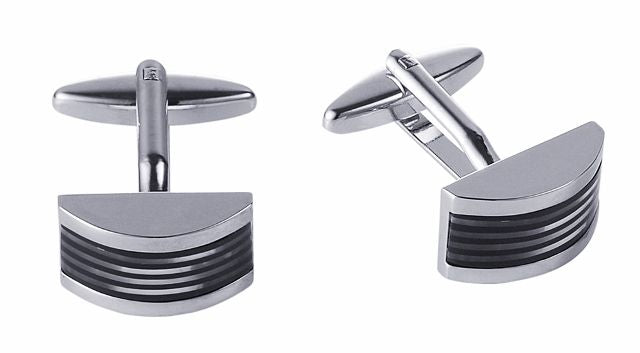 Polished Rhodium Plated Wedge Shape Great Cat's Eye Cufflinks