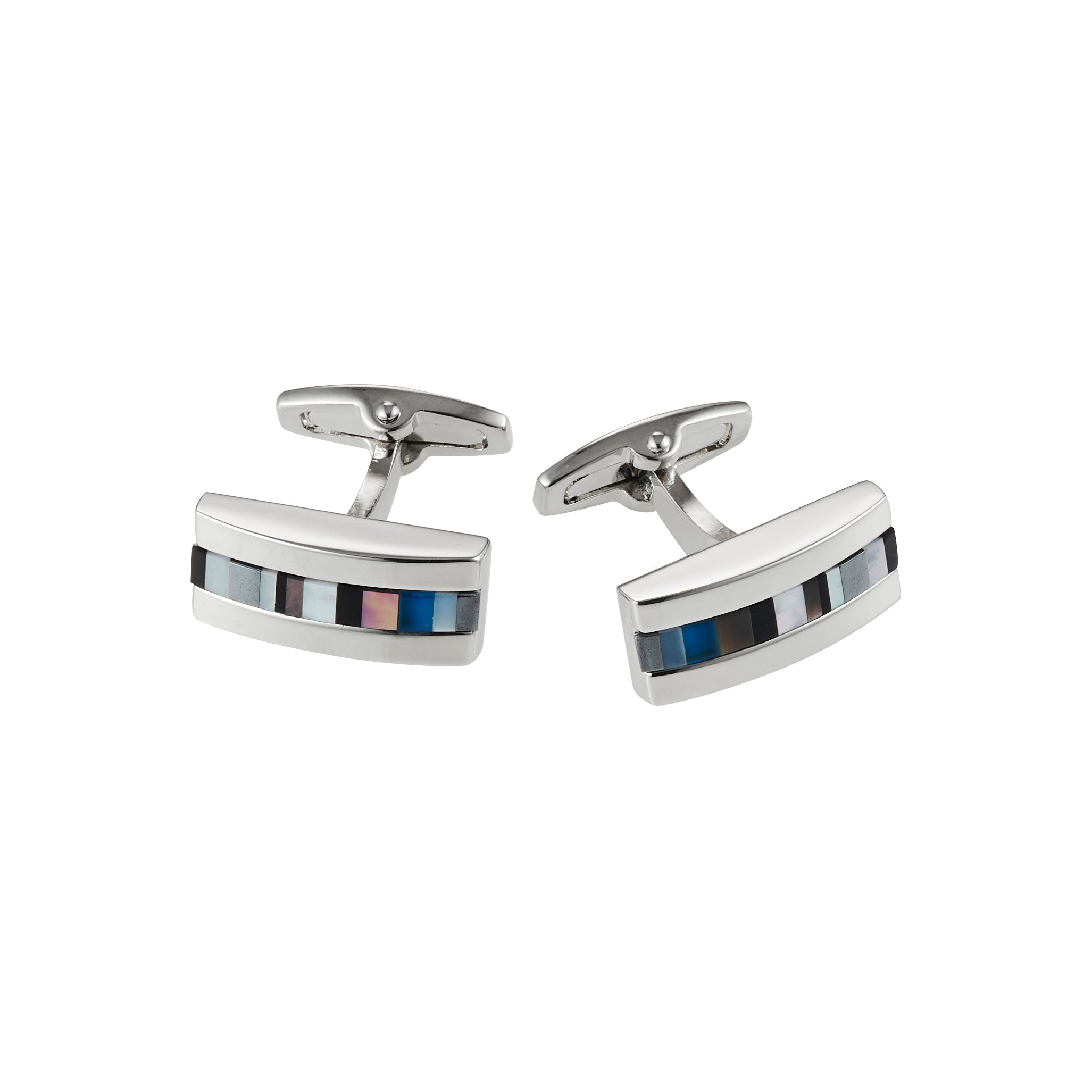 Rhodium & Onyx & Mop & Hematite & Black Lip Blue Glass Cufflinks