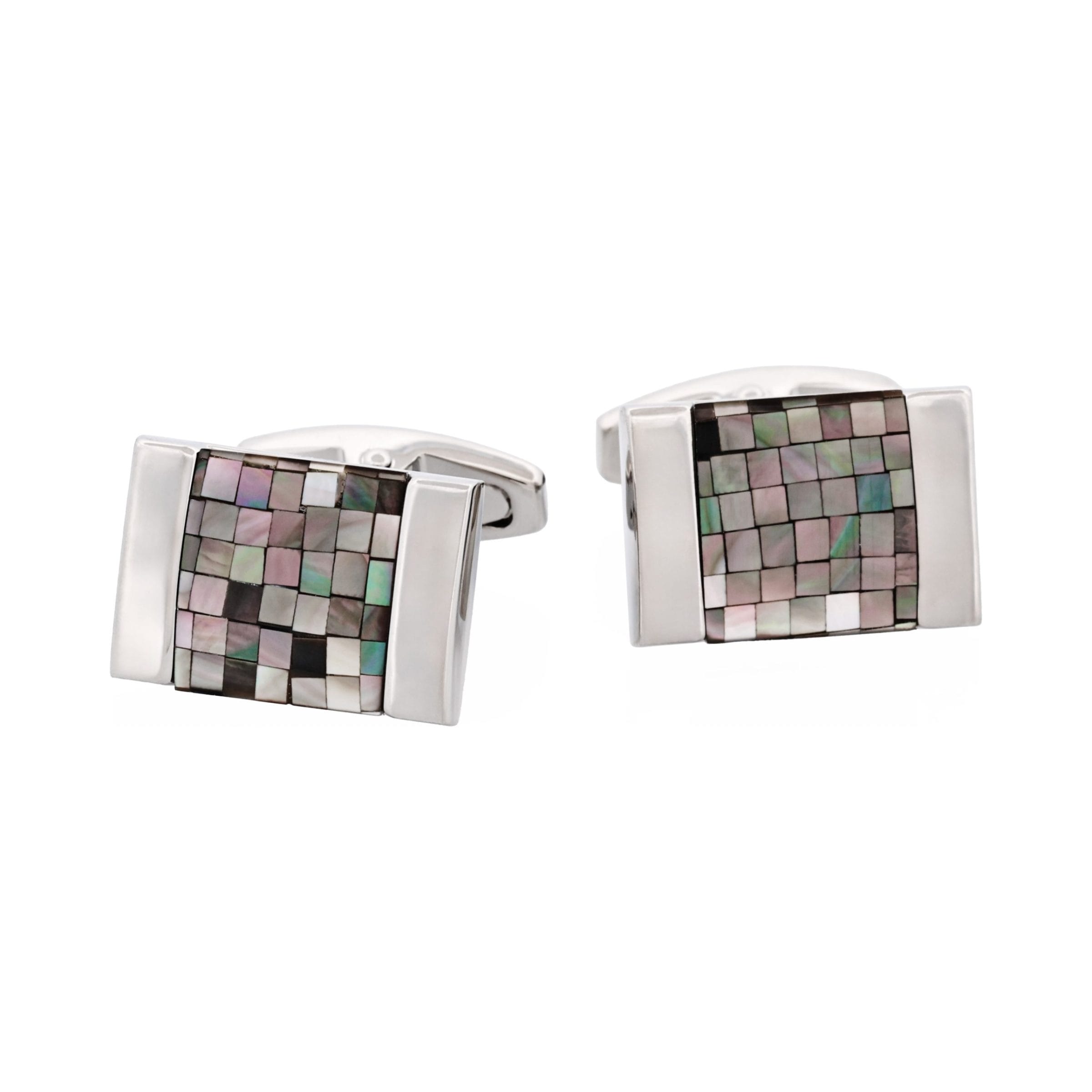 Rhodium Plated Crackled Dark Black Lip Cufflinks