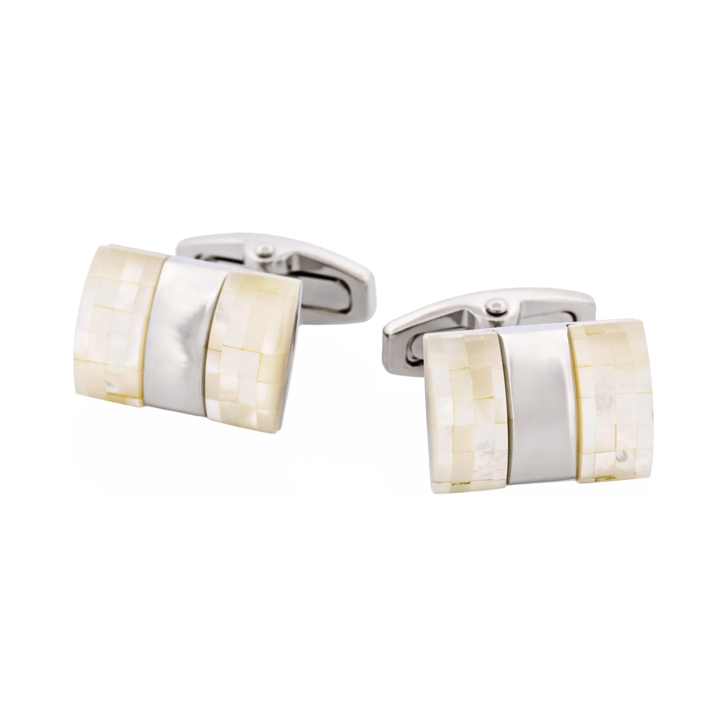 Polished Rhodium Plated Centre Mosaic Design Mother Of Pearl Cufflinks