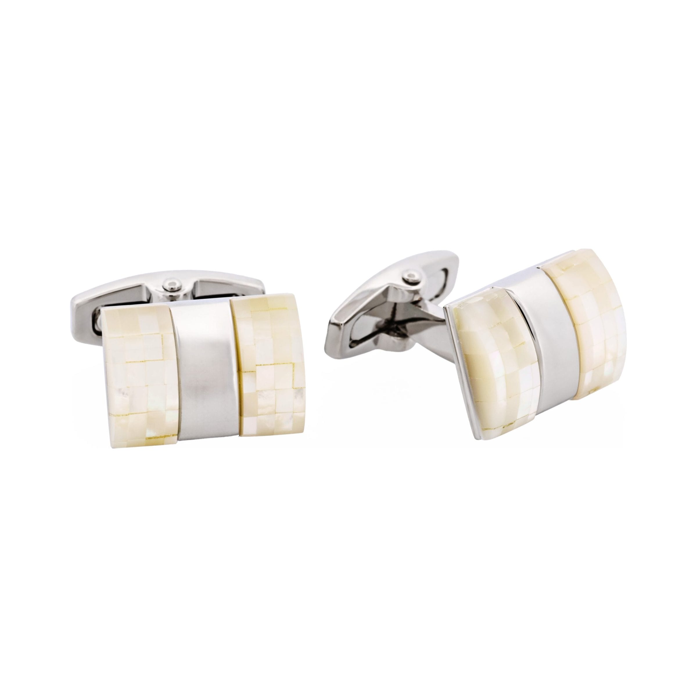 Polished Rhodium Plated Centre Mosaic Design Mother Of Pearl Cufflinks