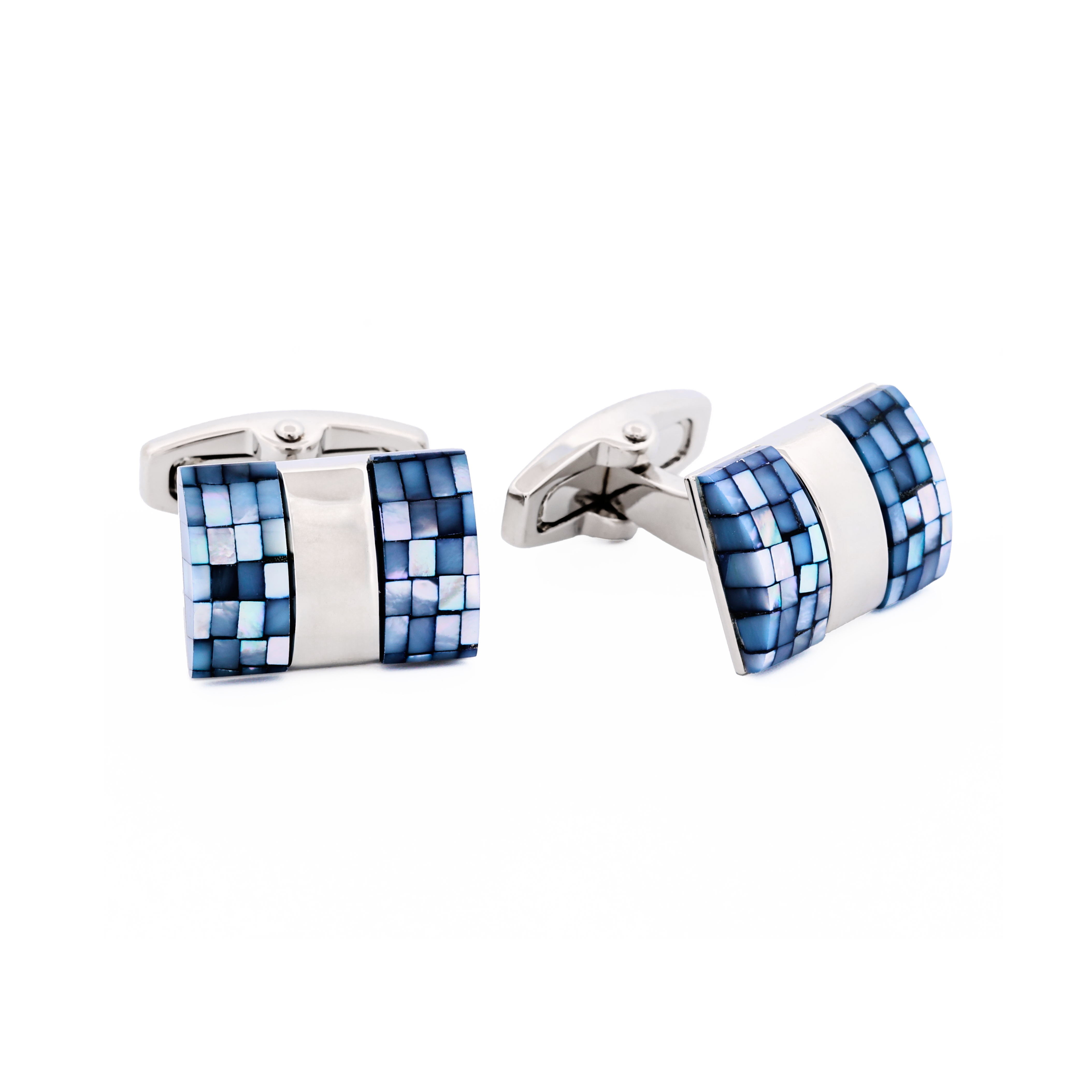Rhodium Crackled Blue Mother Of Pearl Cufflinks