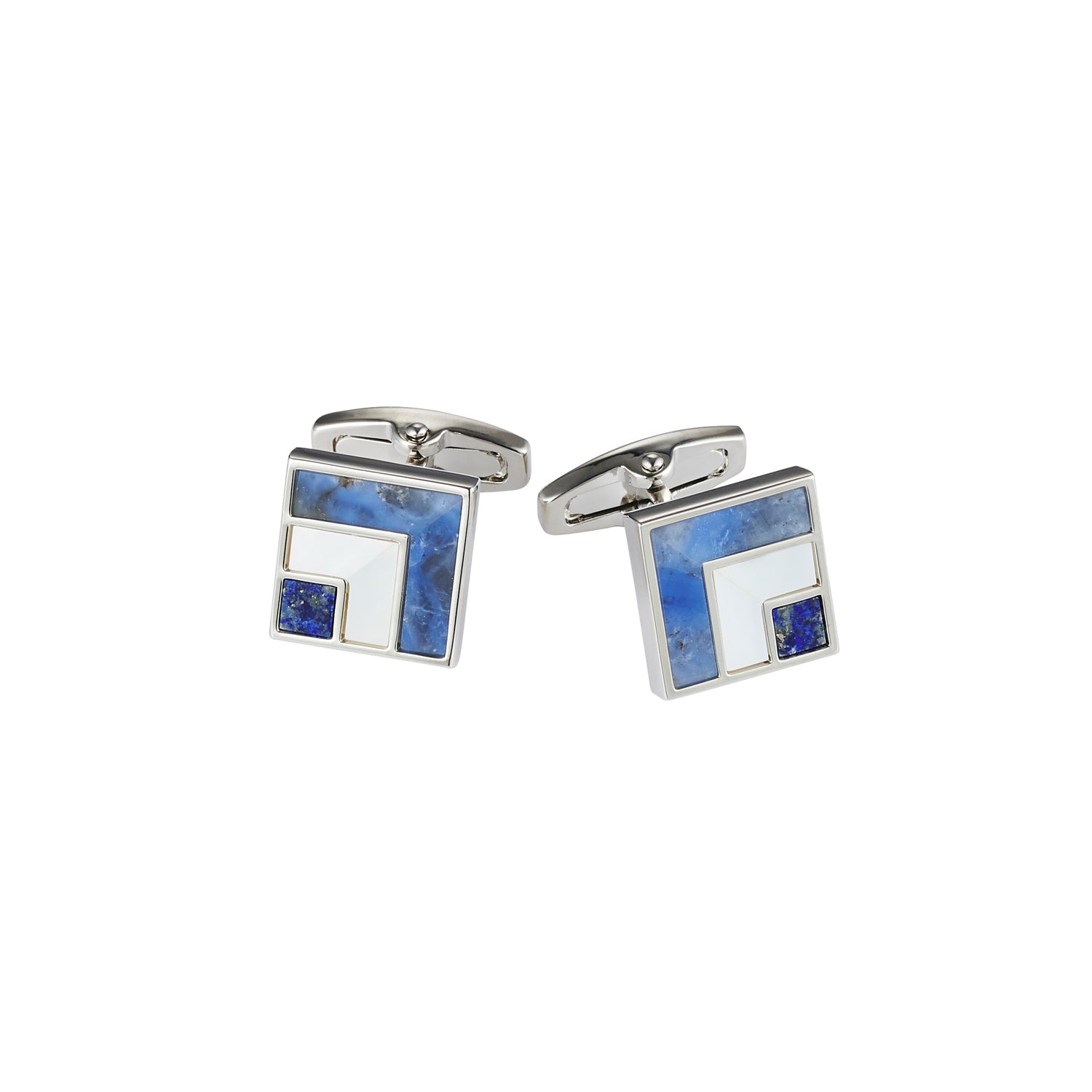 Mother Of Pearl & Lapis Lazuli & River Shell Square Cufflinks