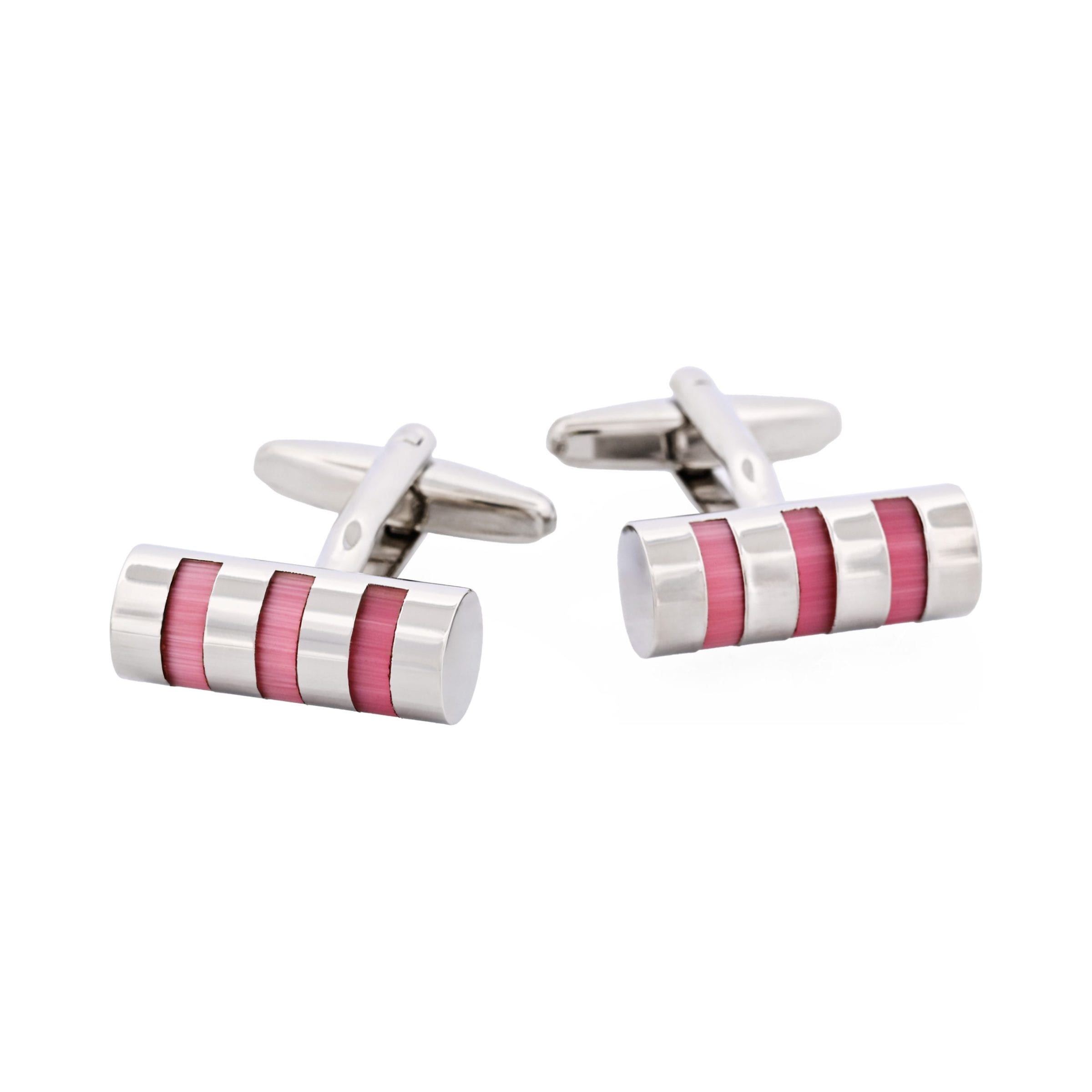 Rhodium Plated & Pink Mop Tube Cufflinks