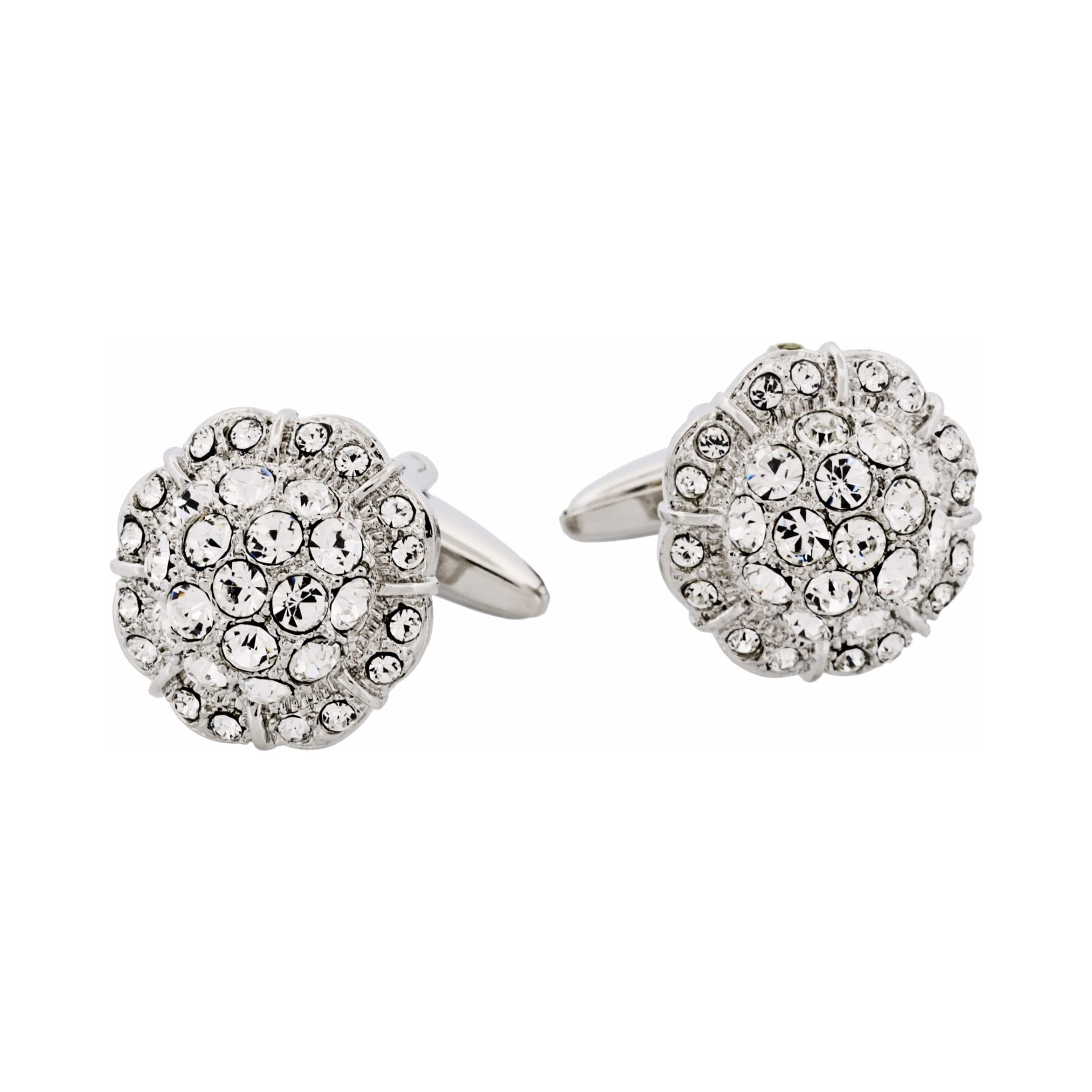 Rhodium Plated Crystal Domed Cufflinks