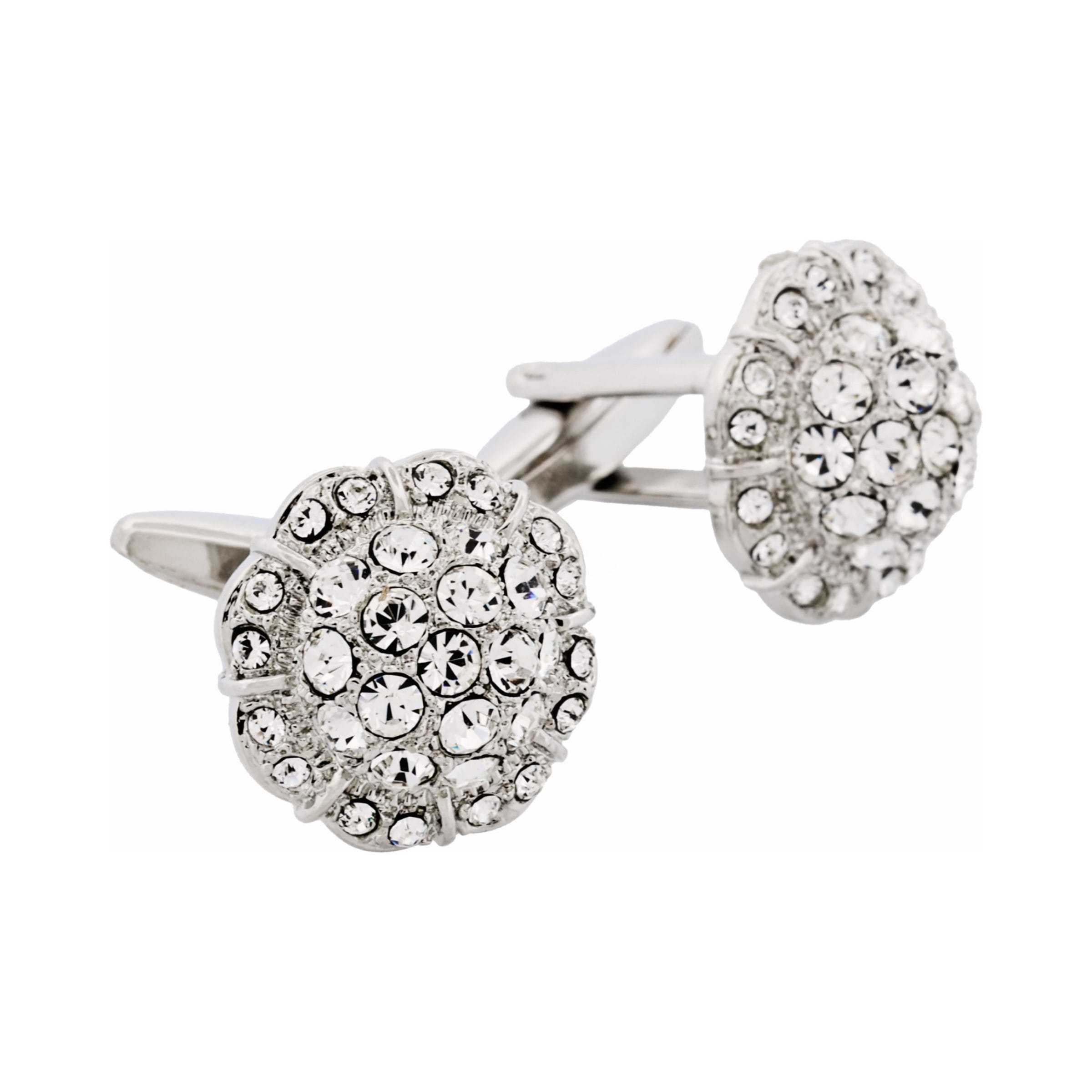 Rhodium Plated Crystal Domed Cufflinks