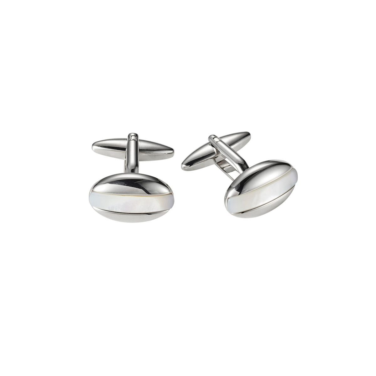 Polished Rhodium Plated Mother Of Pearl Oval Cufflinks