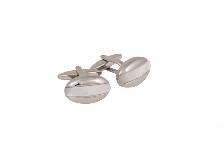 Polished Rhodium Plated Mother Of Pearl Oval Cufflinks