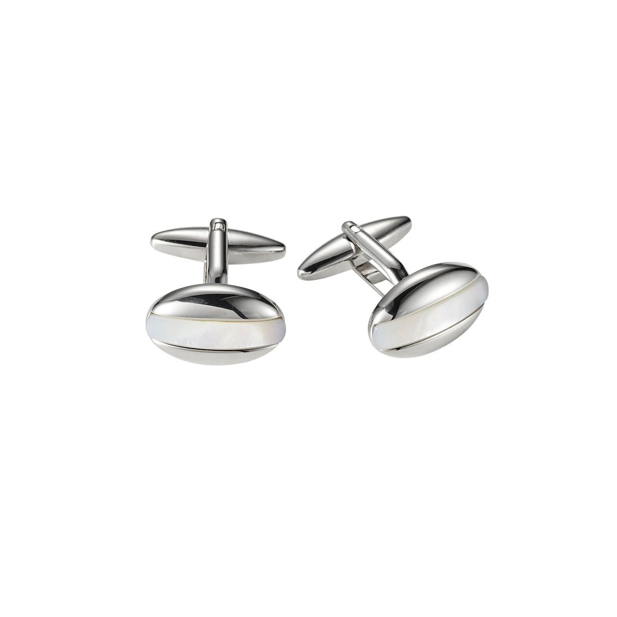 Polished Rhodium Plated Mother Of Pearl Oval Cufflinks