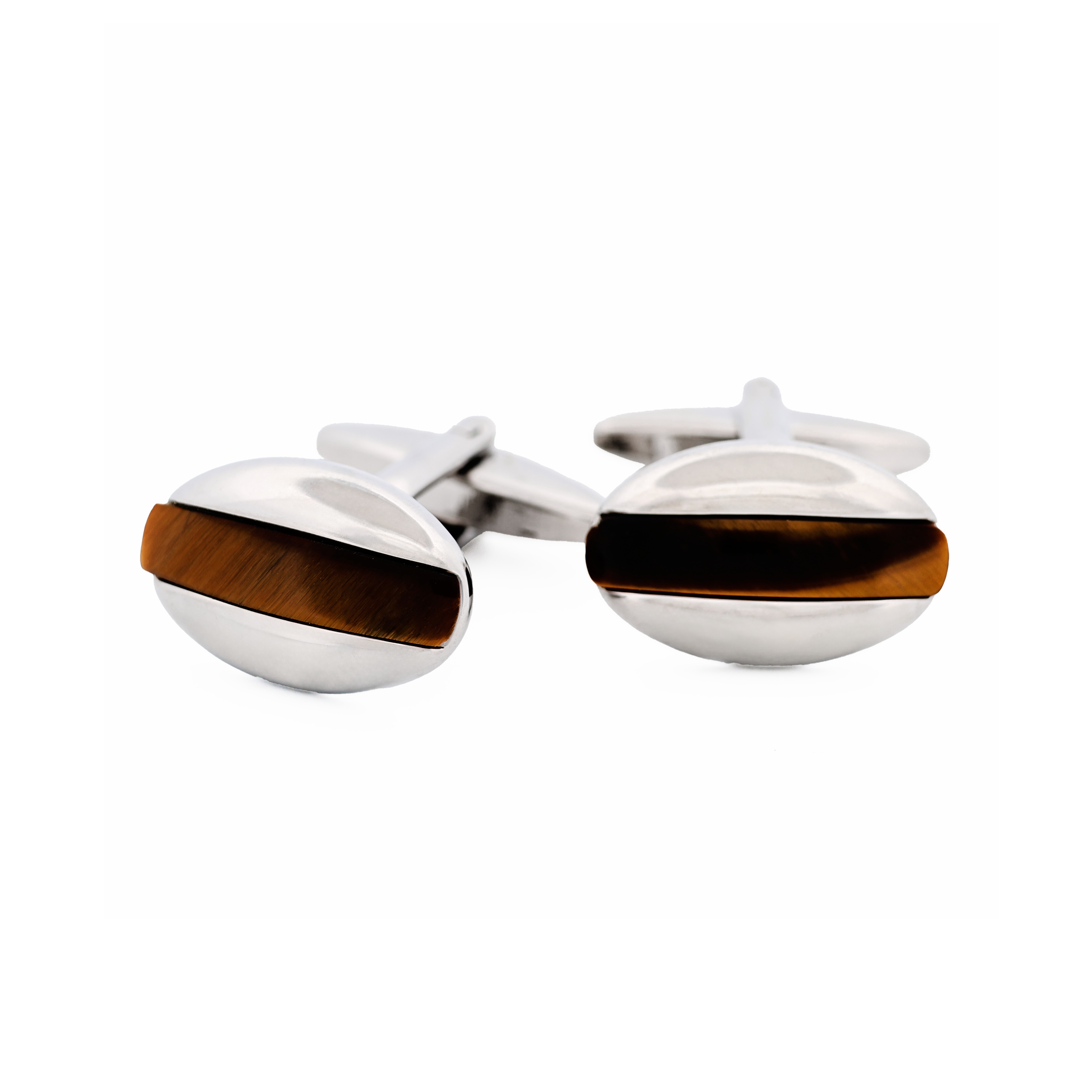 Rhodium Tiger Eye Cufflinks