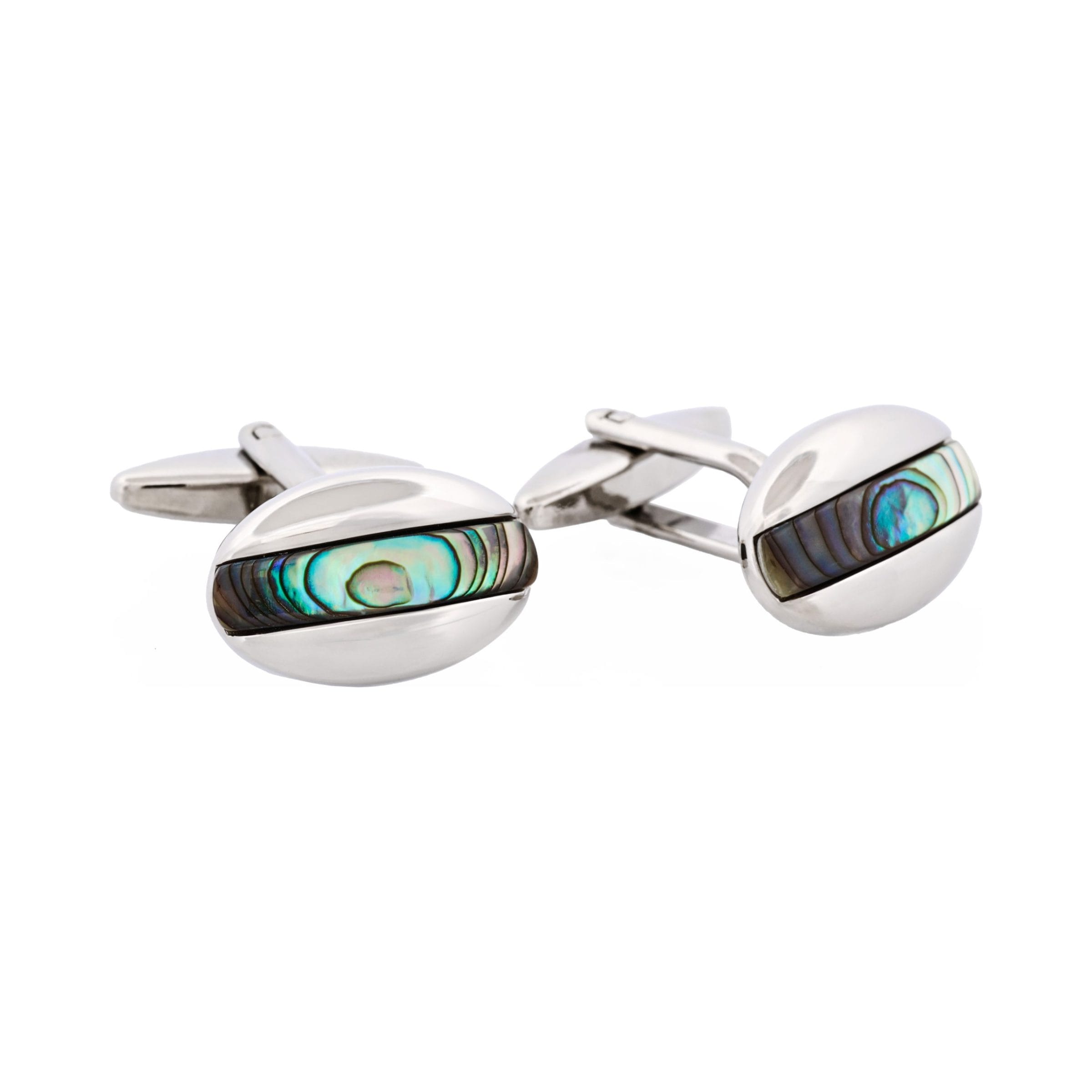 Polished Rhodium Plated Abalone Oval Cufflinks