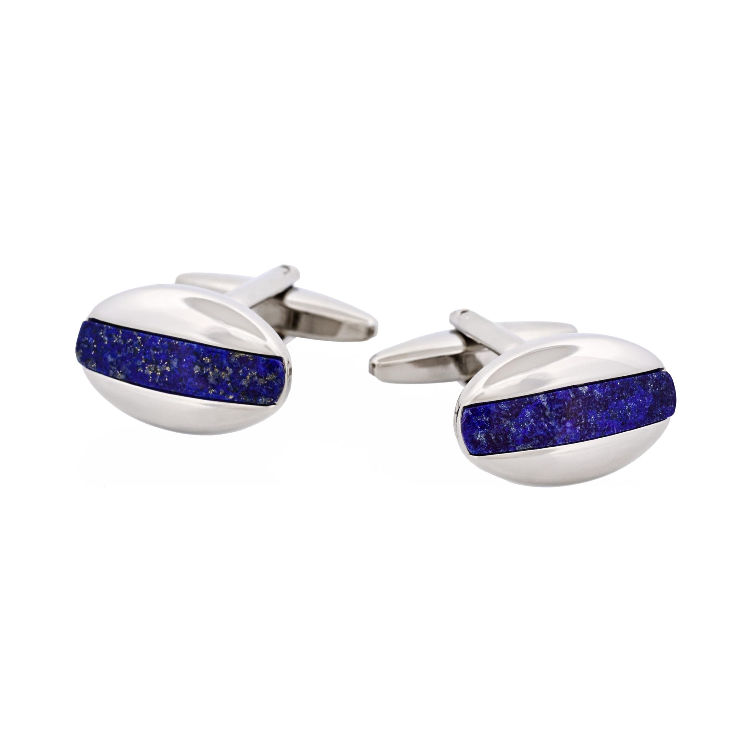 Rhodium Plated & Lapis Lazuli Oval Cufflinks