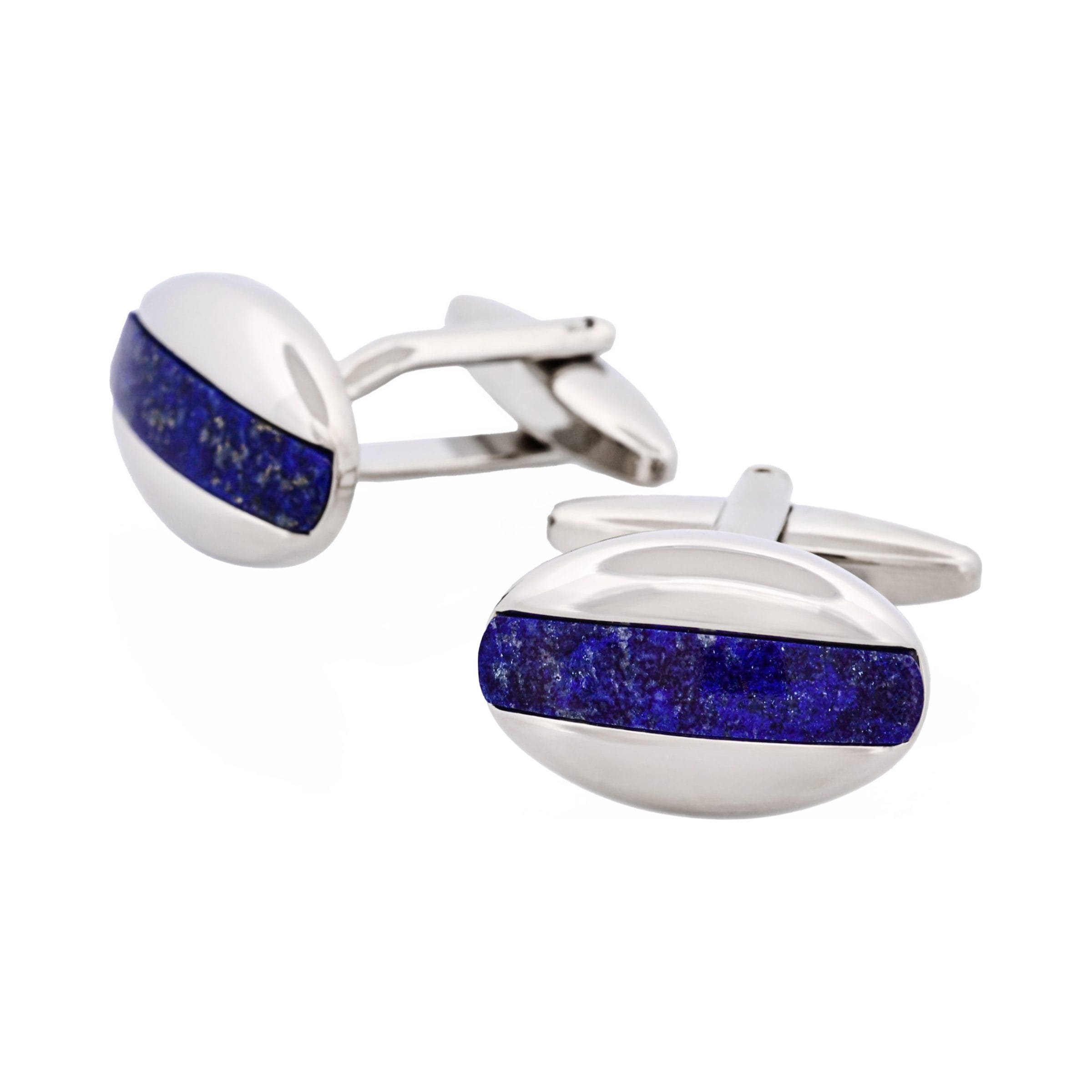 Rhodium Plated & Lapis Lazuli Oval Cufflinks