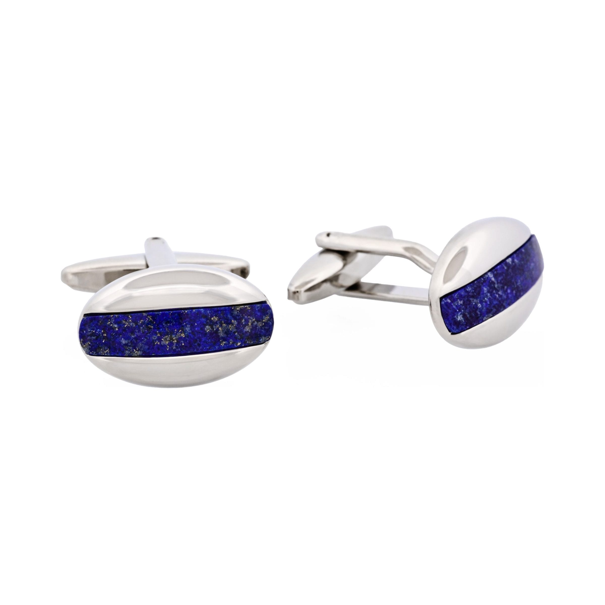 Rhodium Plated & Lapis Lazuli Oval Cufflinks