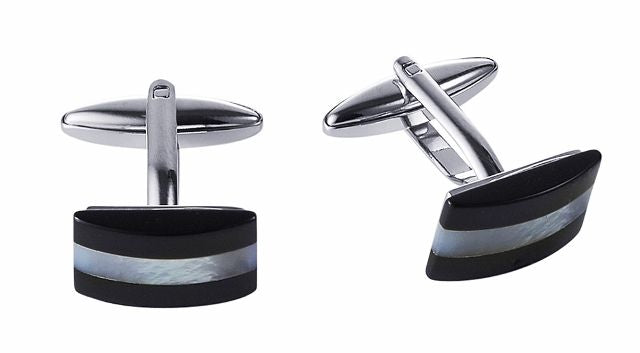 Rhodium Mother Of Pearl Onyx Cufflinks