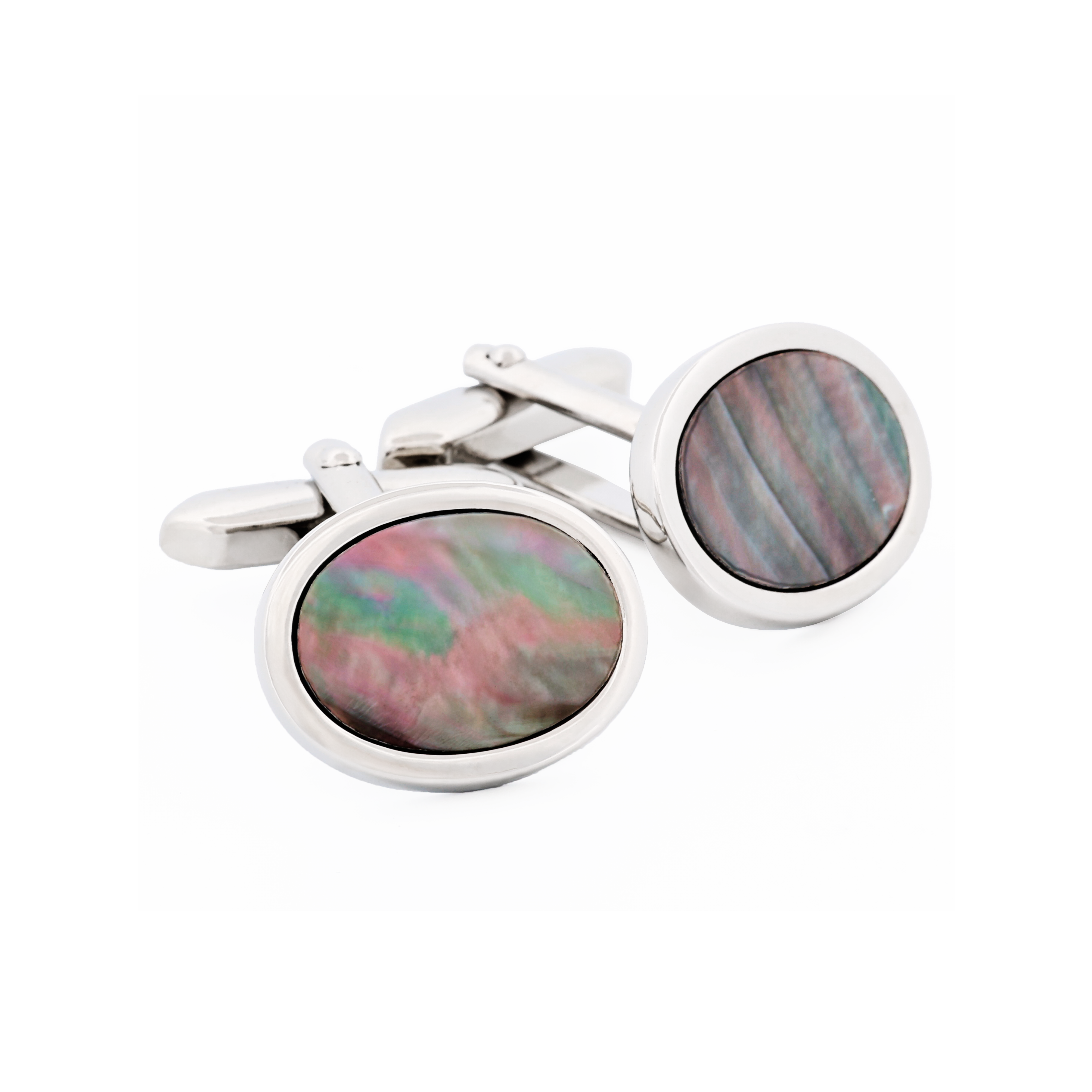 Rhodium Grey Mother Of Pearl Cufflinks