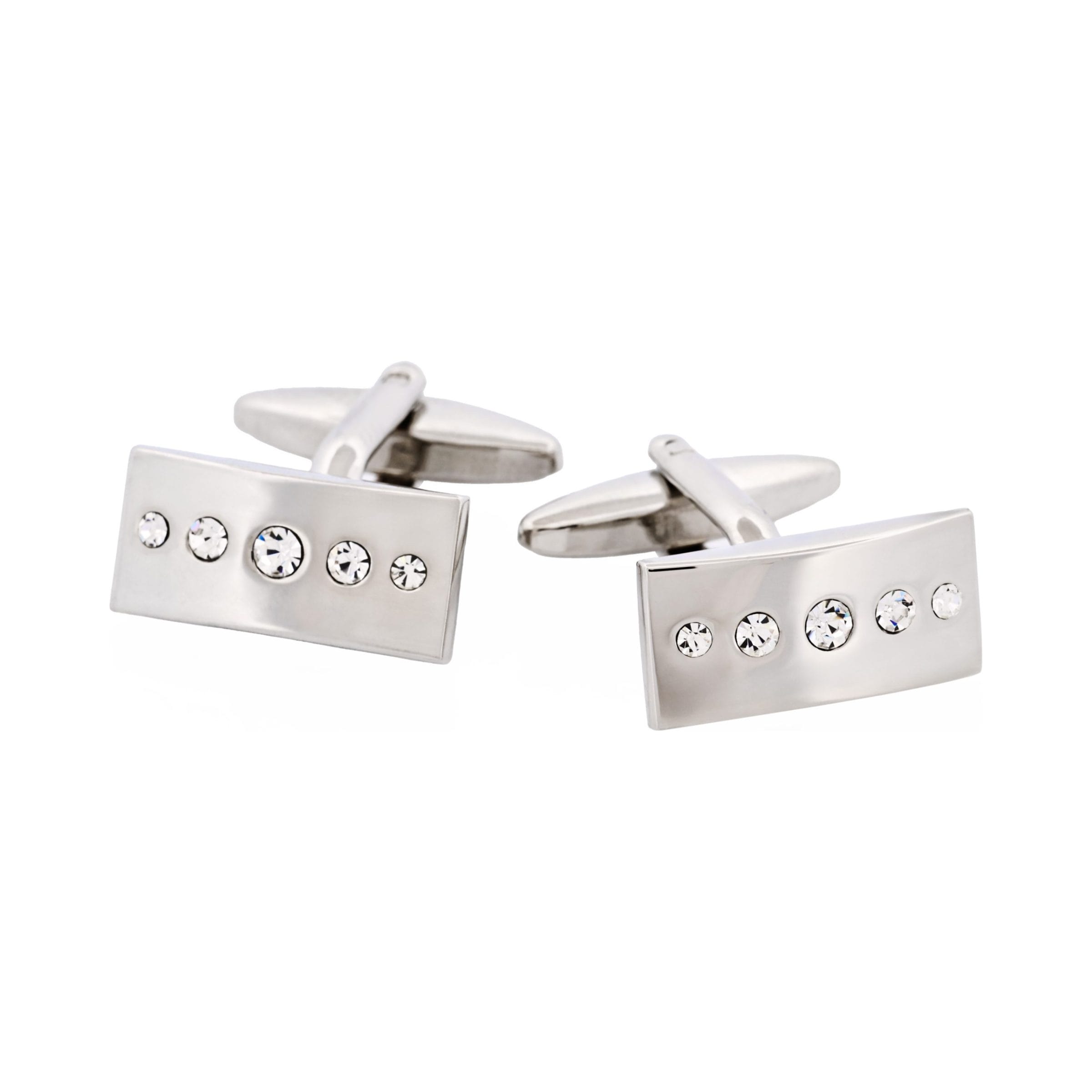 Polished Rhodium with Crystal Rectangle Cufflinks