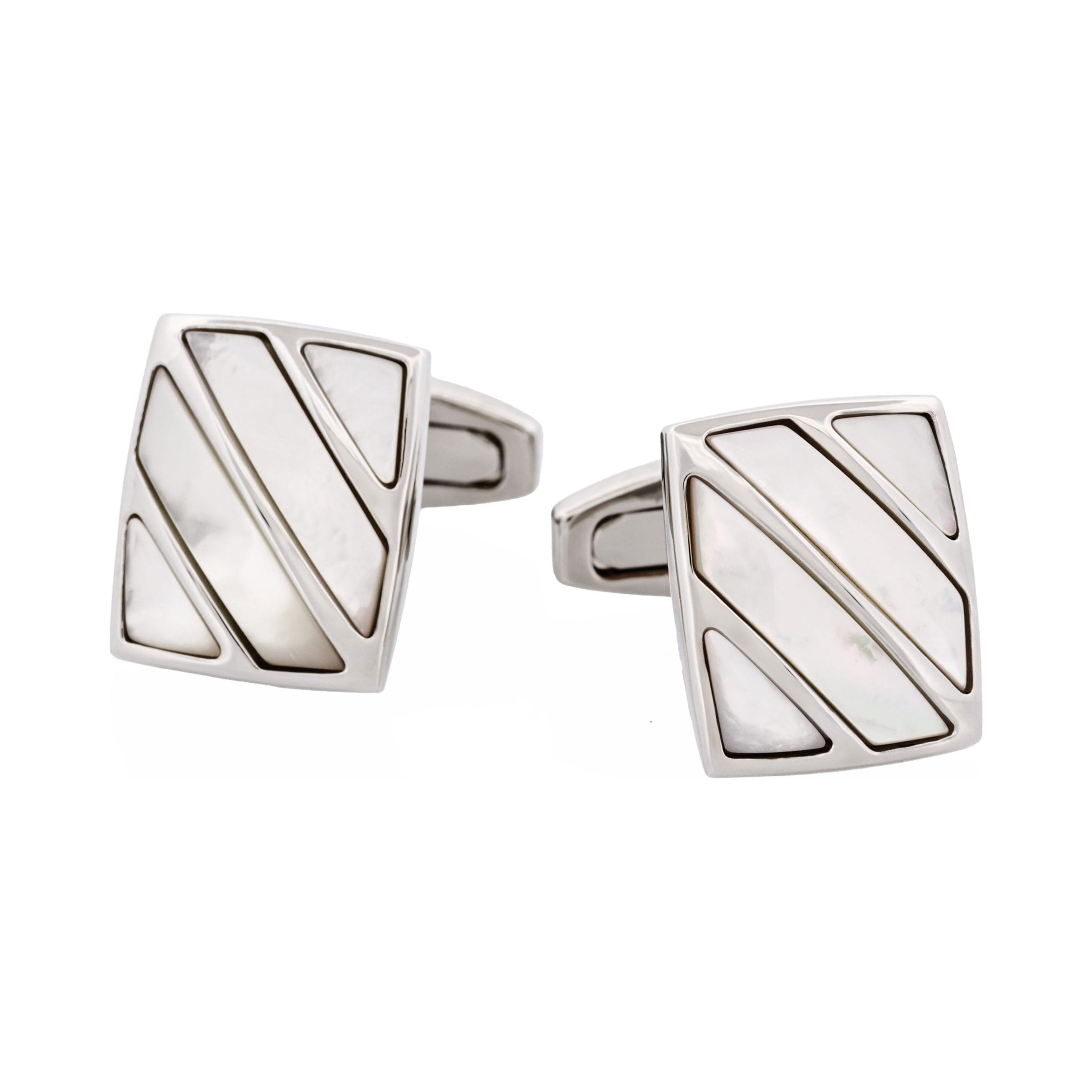Polished Rhodium Stripe Mother Of Pearl Cufflinks