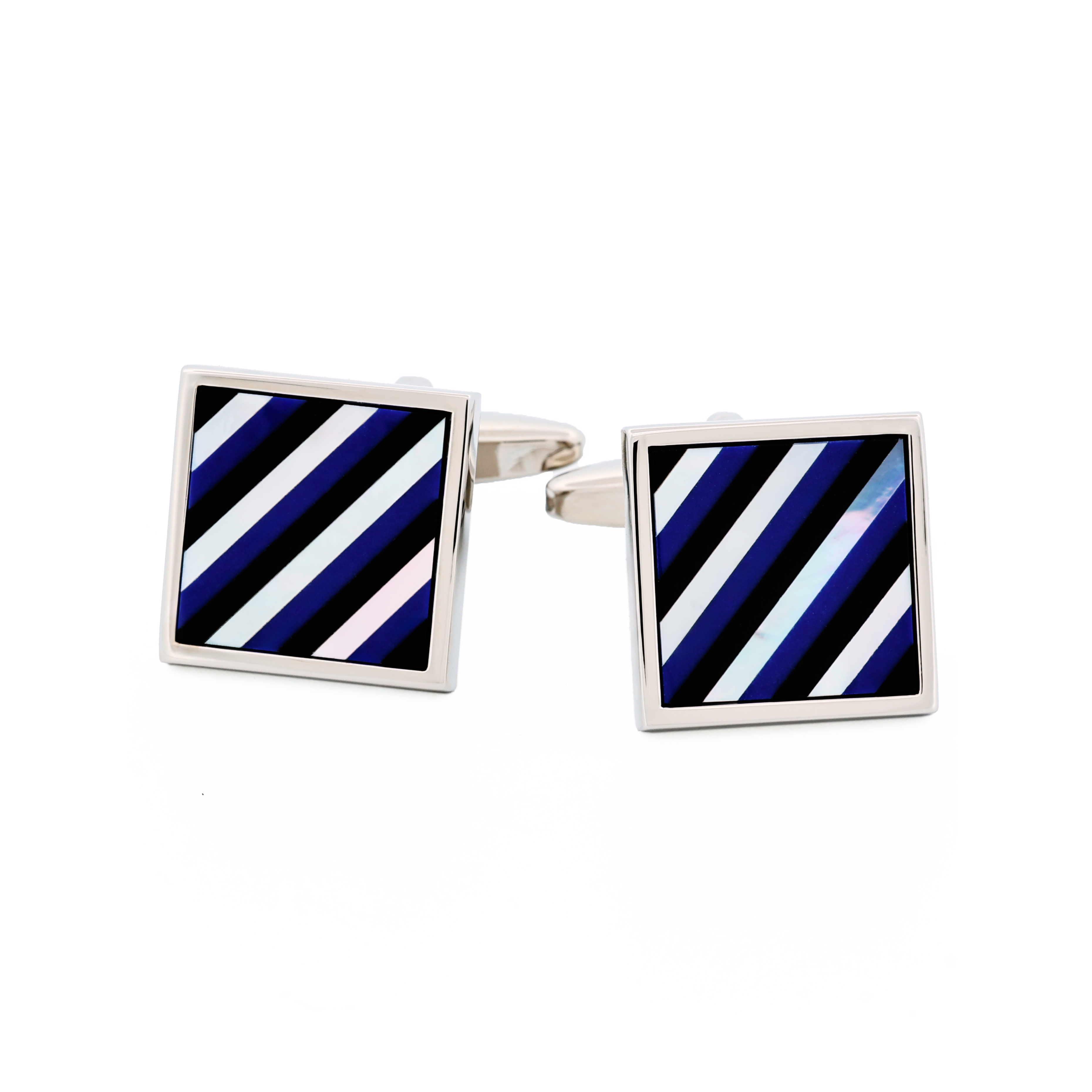 Rhodium Mop & Lapis Lazuli & Onyx Square Striped Cufflinks