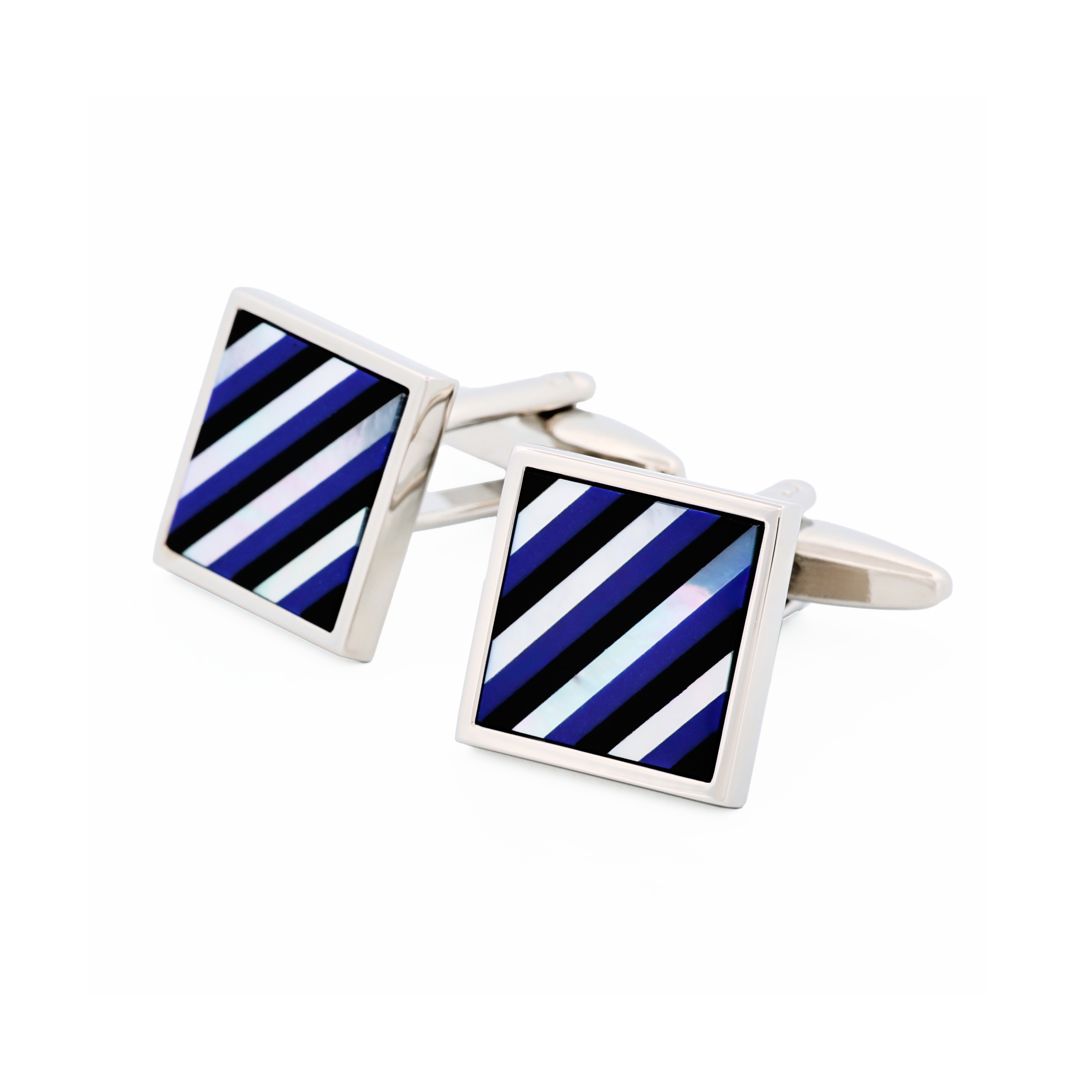 Rhodium Mop & Lapis Lazuli & Onyx Square Striped Cufflinks