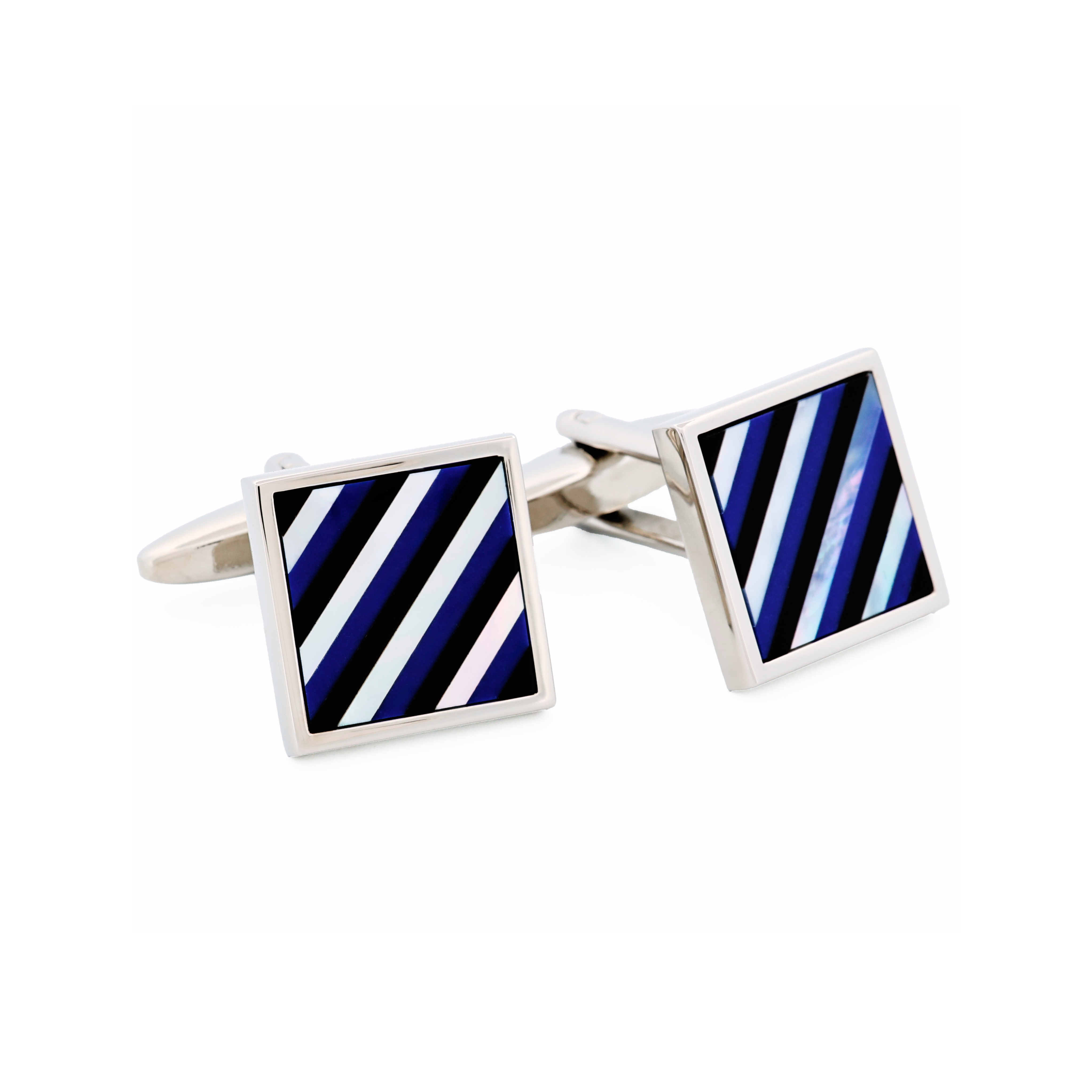 Rhodium Mop & Lapis Lazuli & Onyx Square Striped Cufflinks