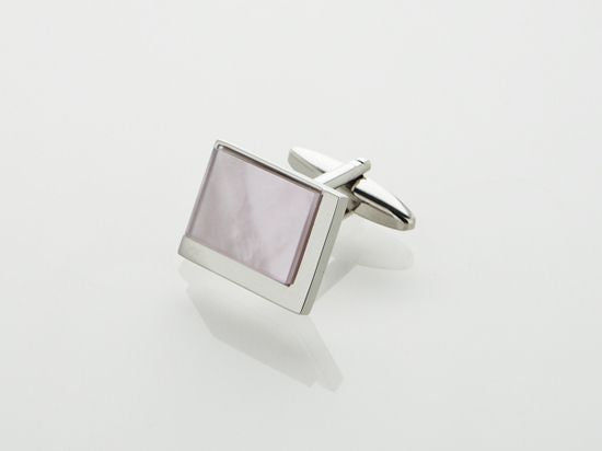 Rhodium Pink Mother Of Pearl Cufflinks