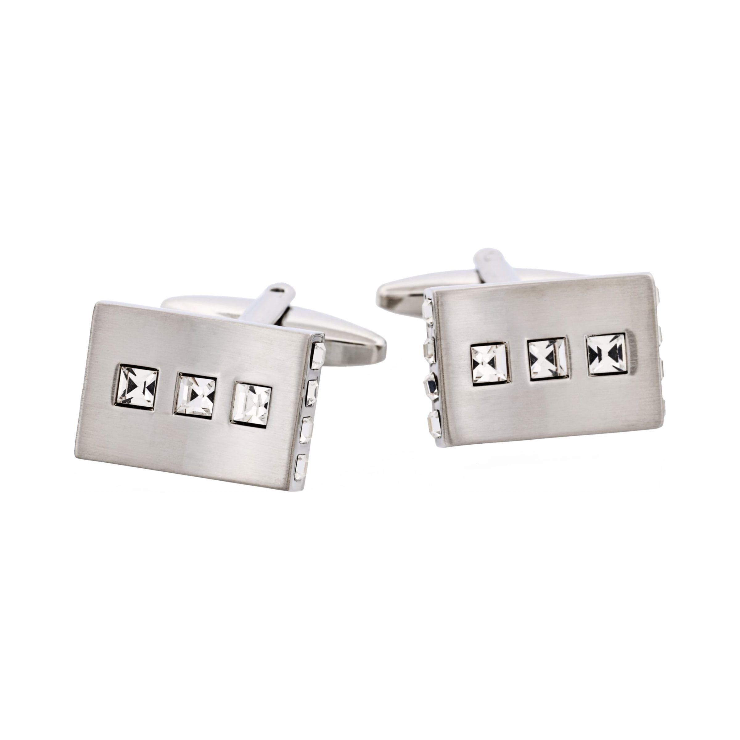 Brushed Rhodium Plated Crystal Square Cufflinks