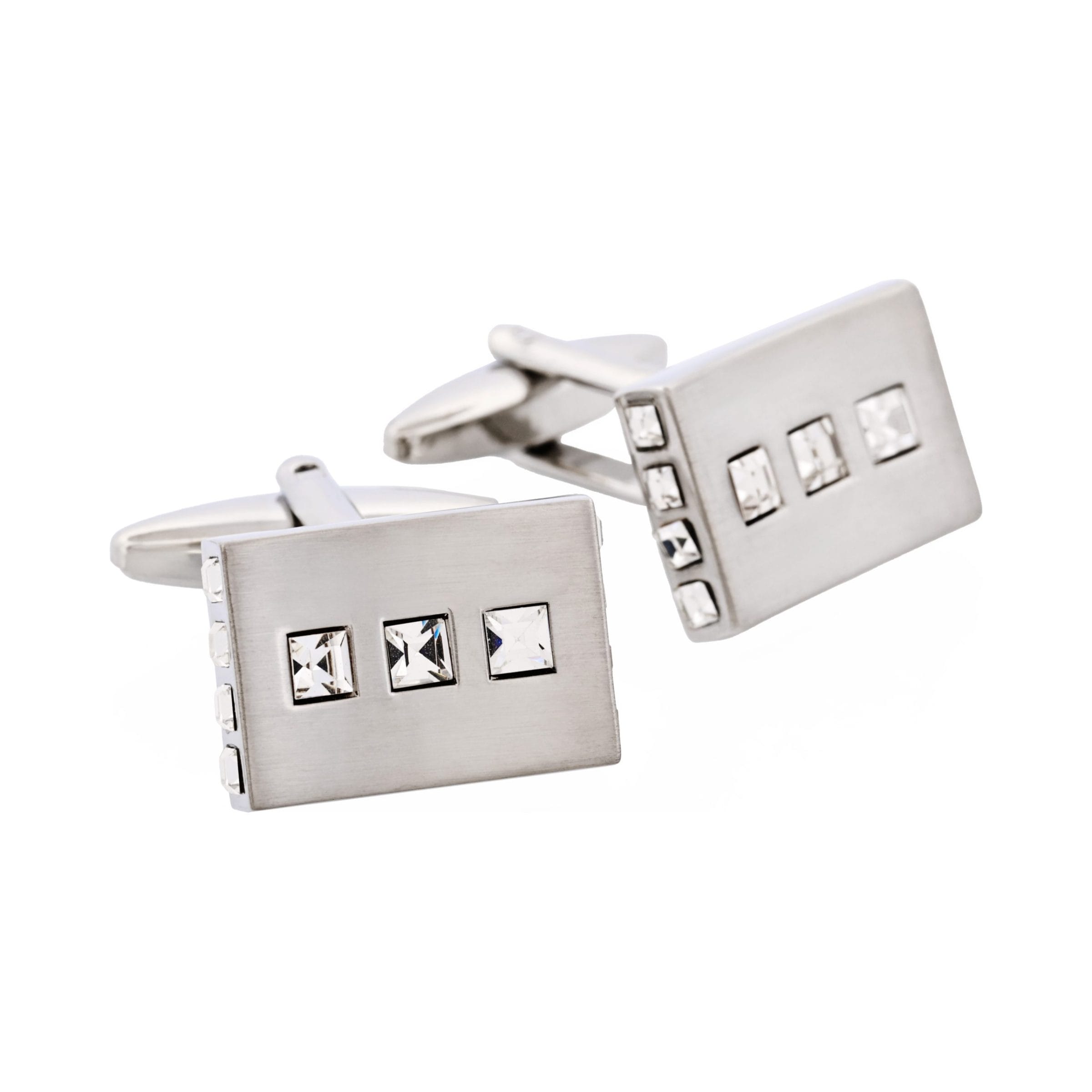 Brushed Rhodium Plated Crystal Square Cufflinks
