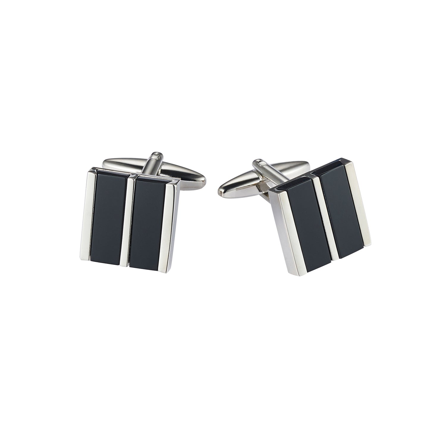 Rhodium Plated Striped Onyx Cufflinks
