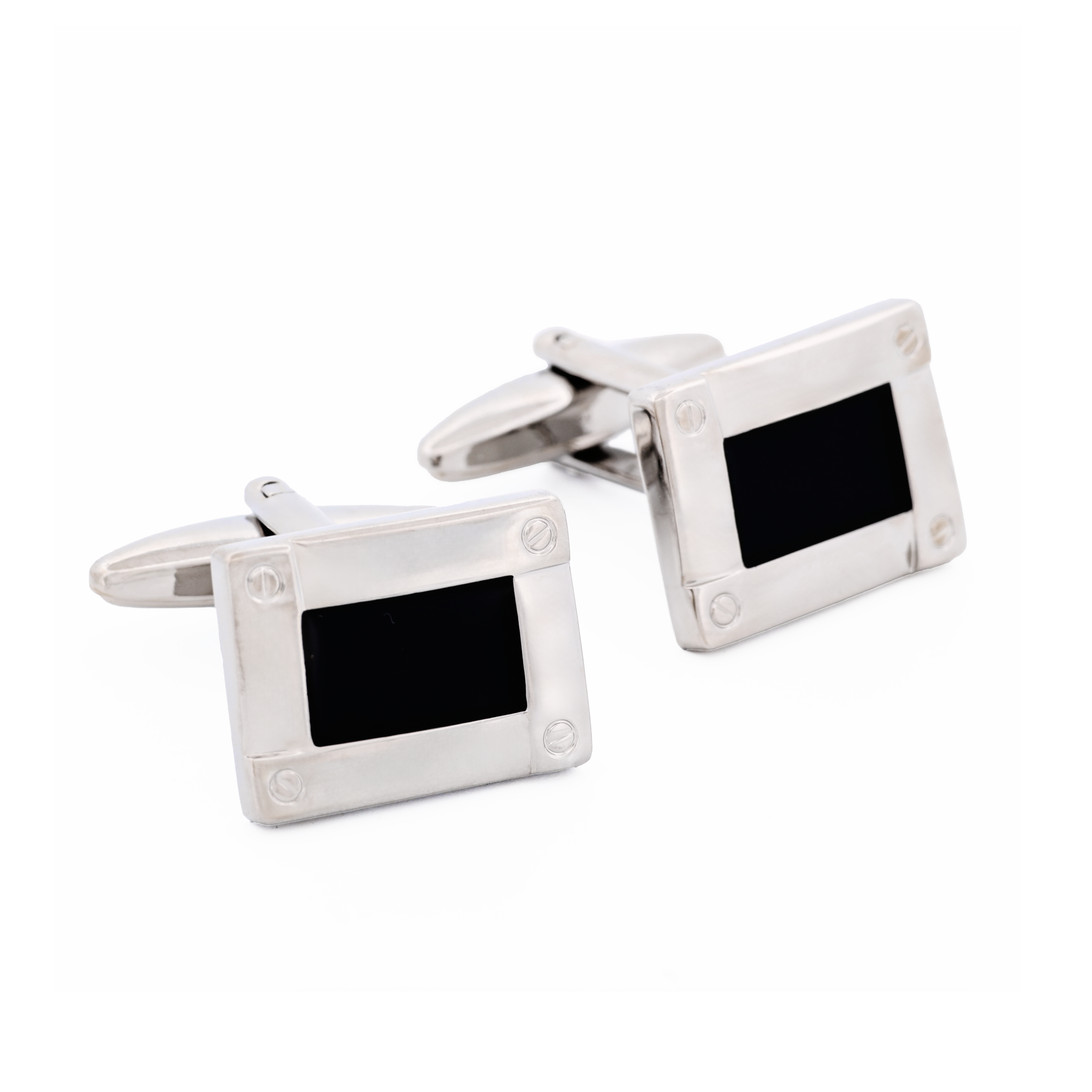Rhodium Navy Cufflinks