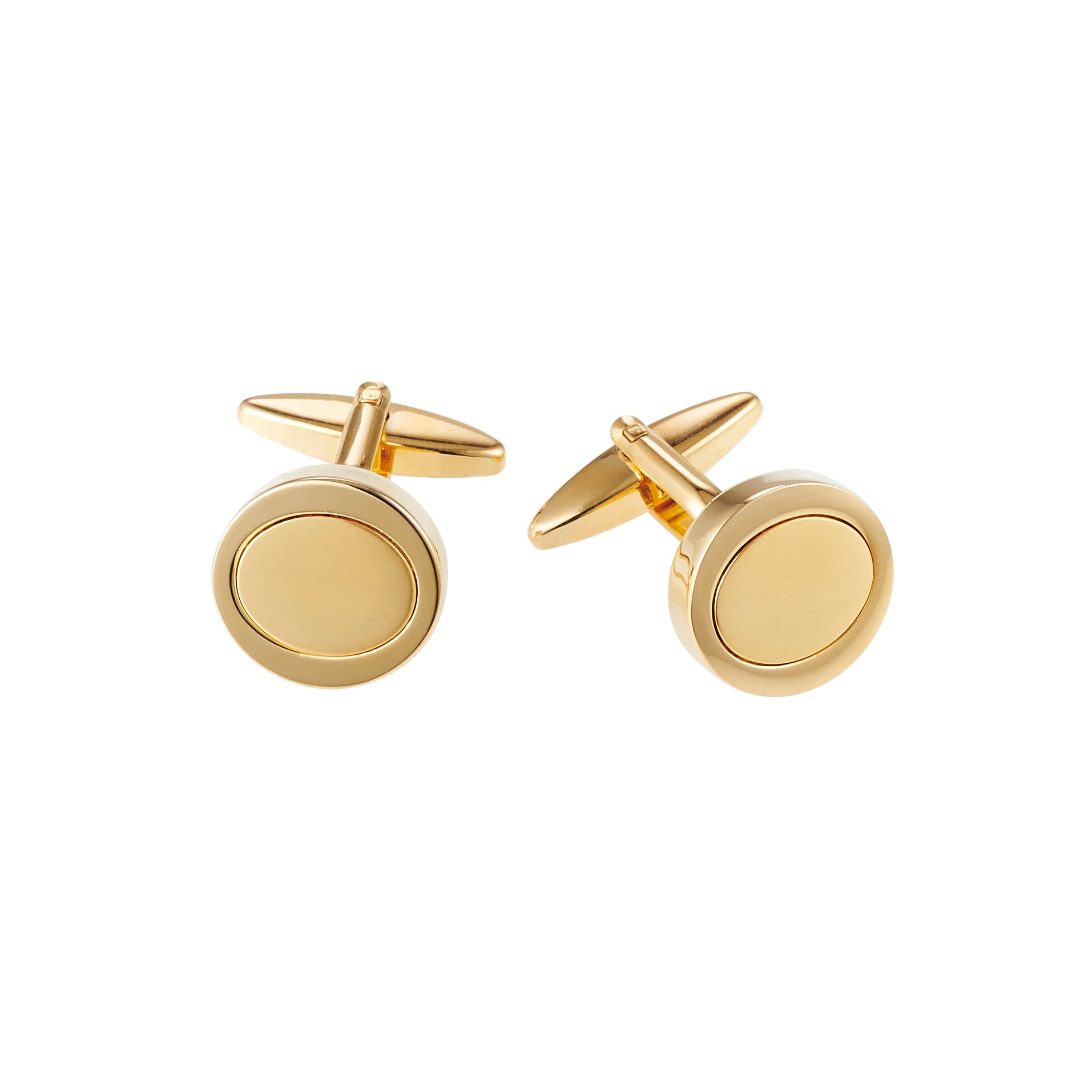 Brushed & Polished Gold Plated Oval Cufflinks